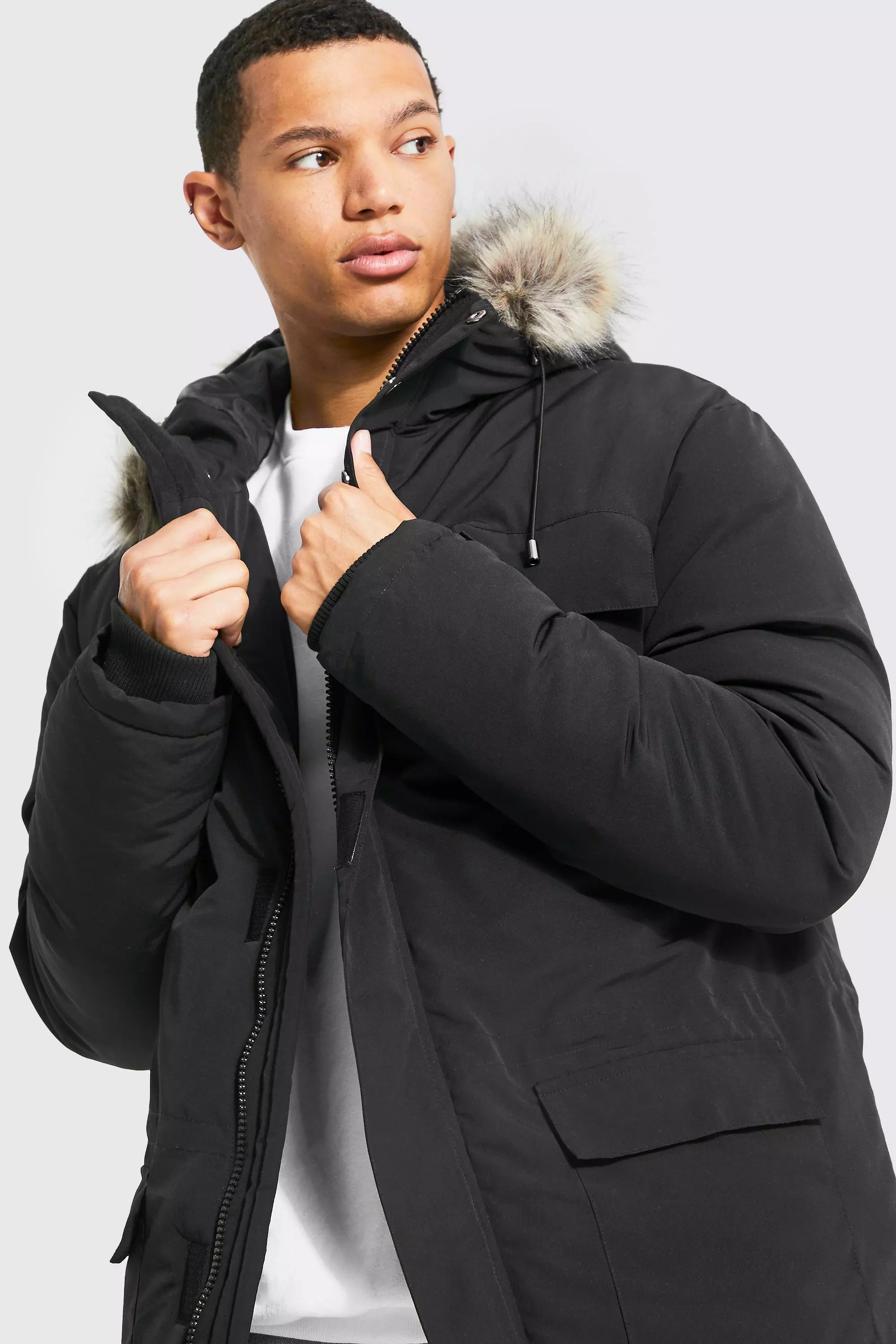 Parka jacket with faux fur online hood