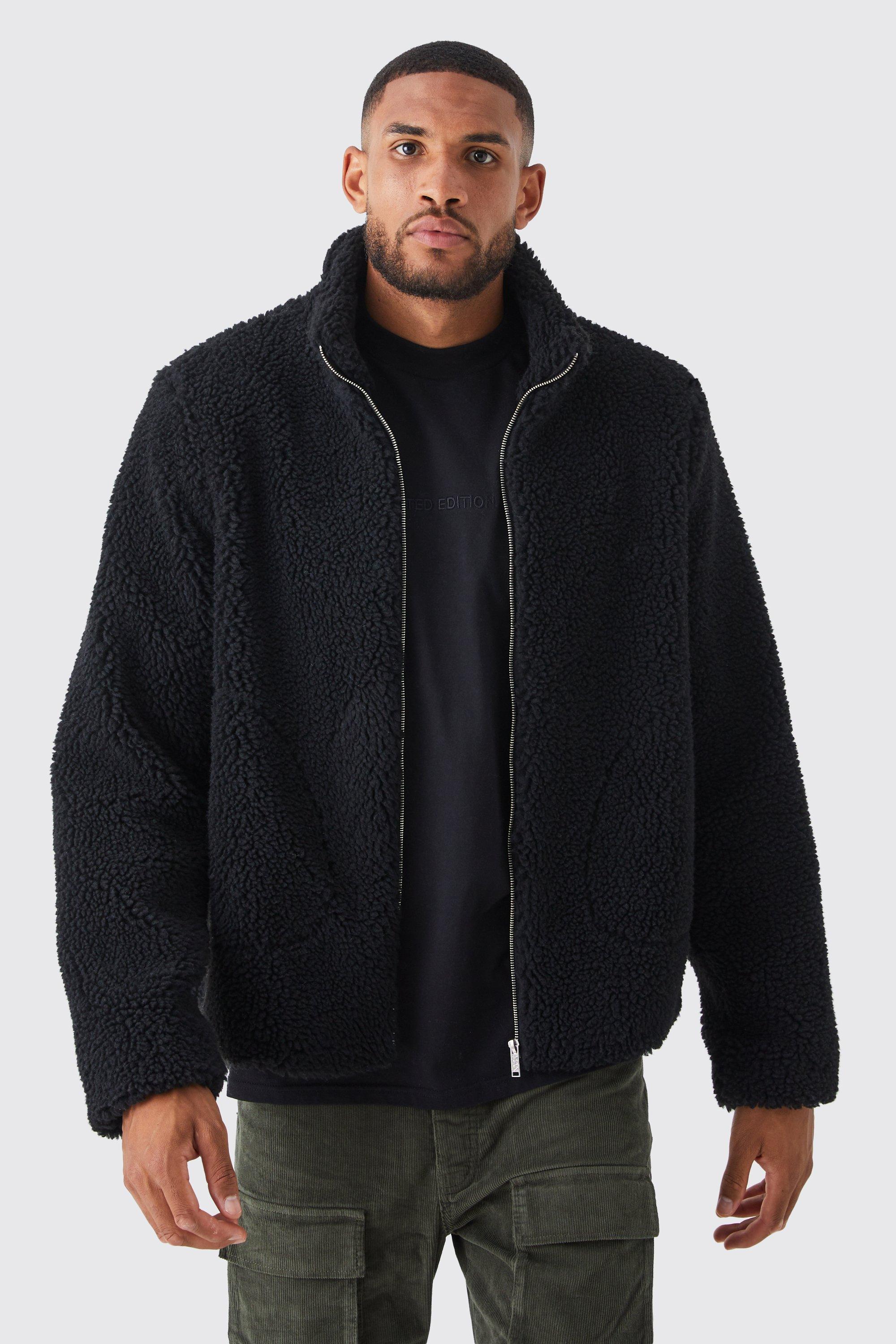 Mens Tall Borg Funnel Neck Jacket in Black, Black