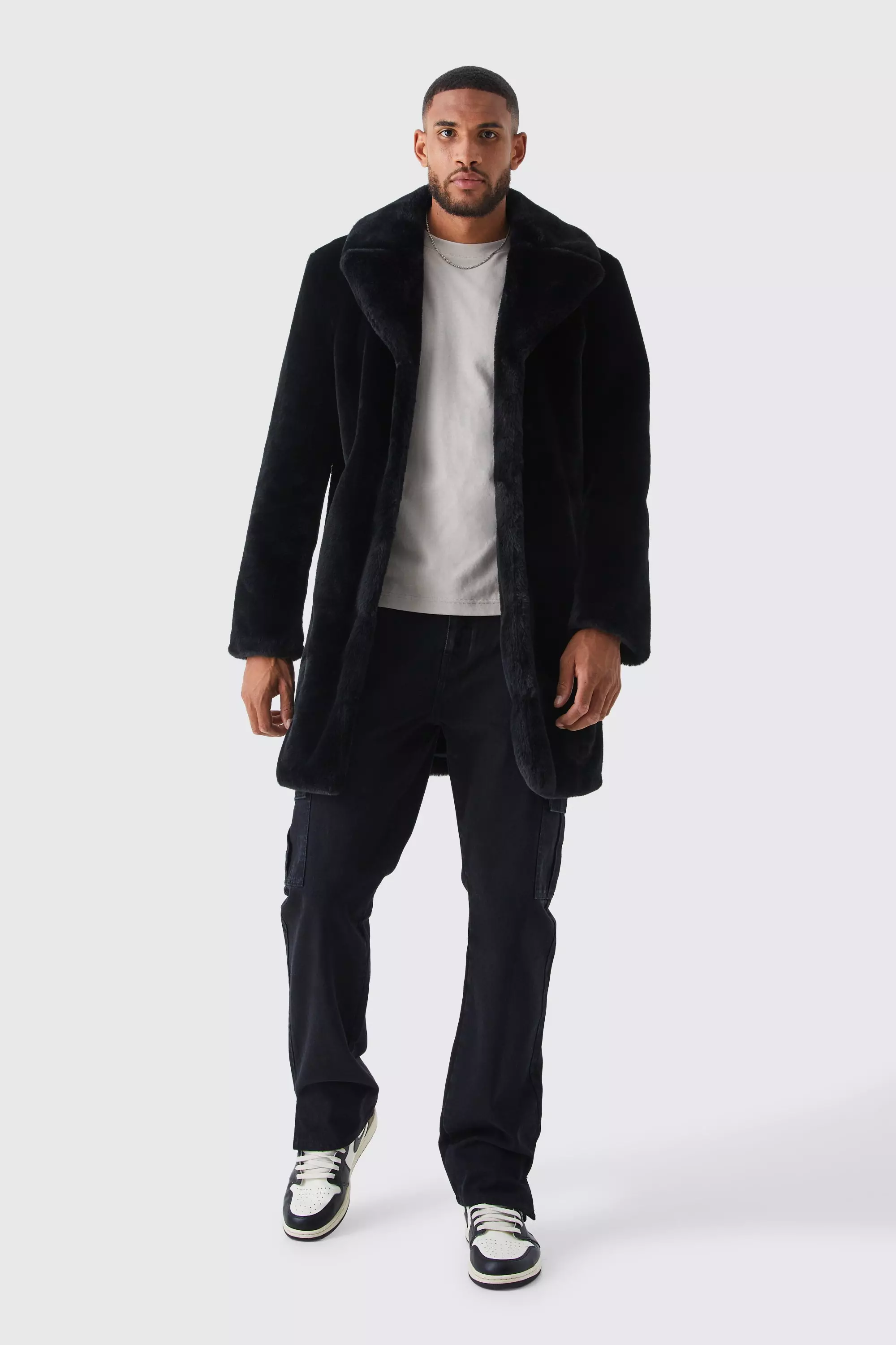 Mens black faux outlet shearling coat