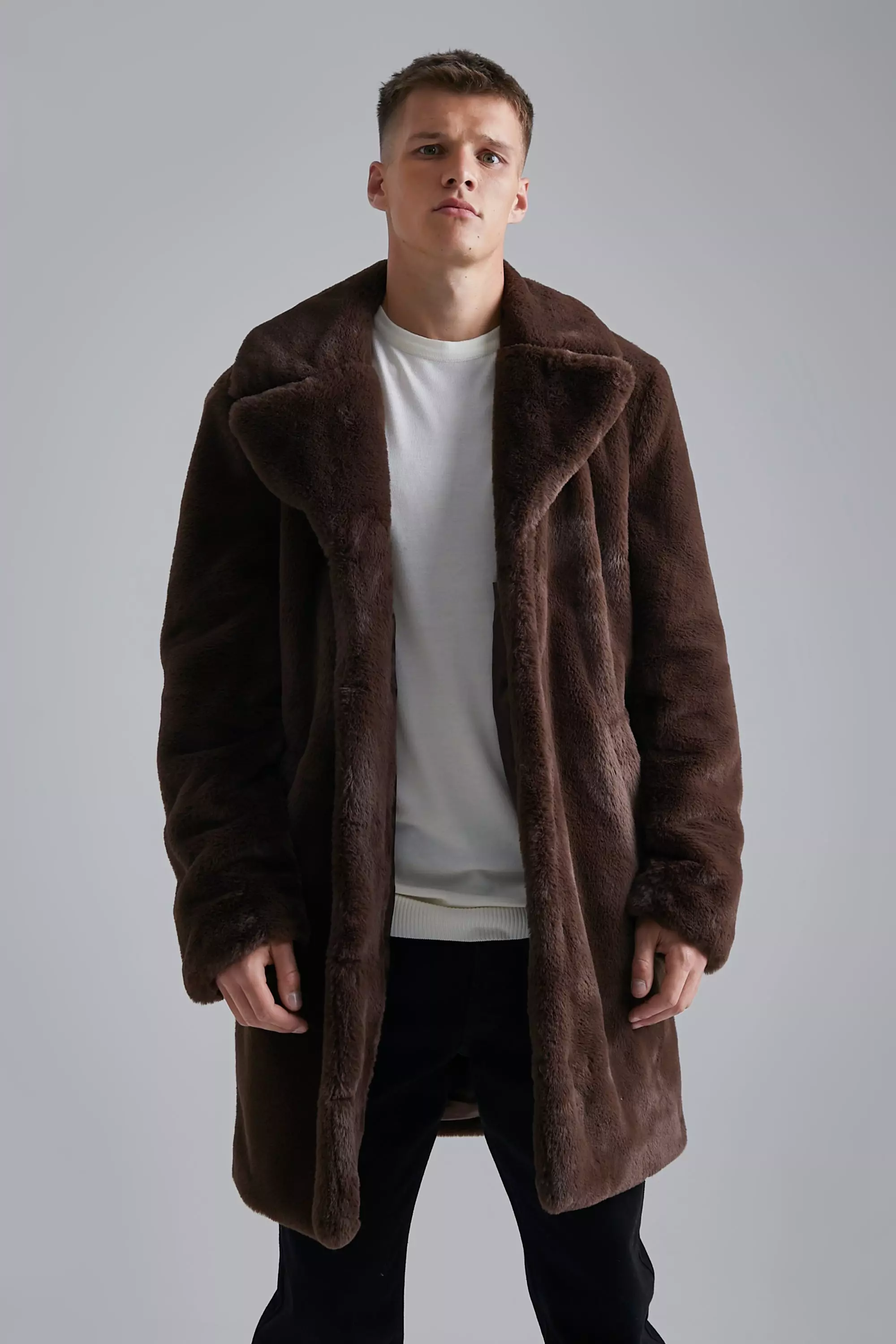 Mens fake fur clearance coat