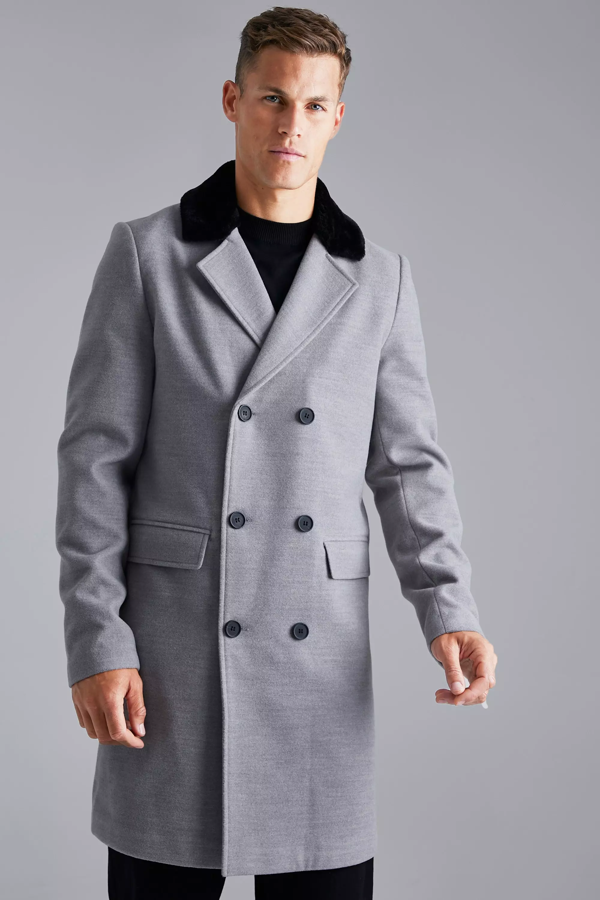 Faux fur clearance pea coat mens