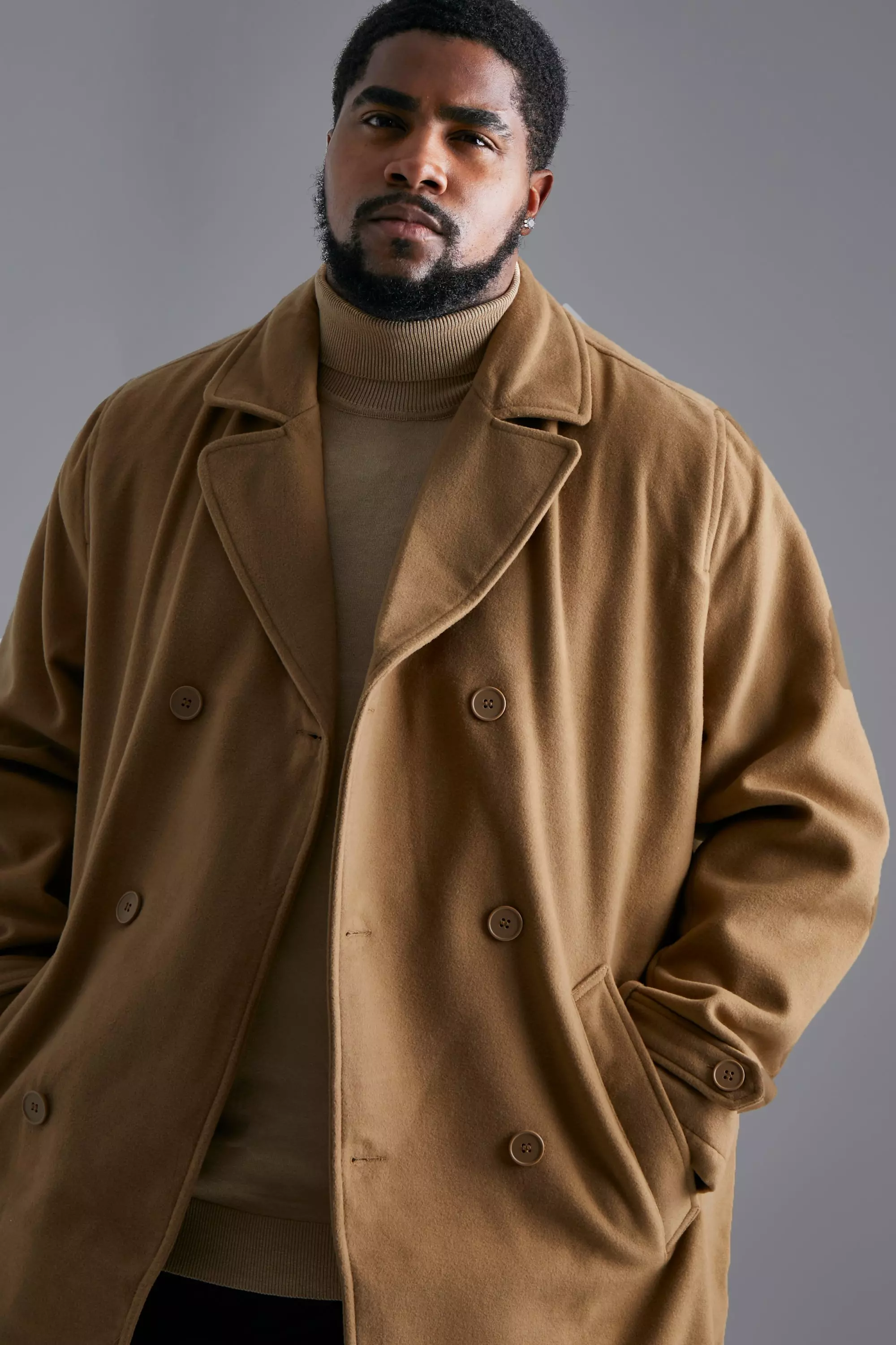 Tall Double Breasted Wool Look Overcoat