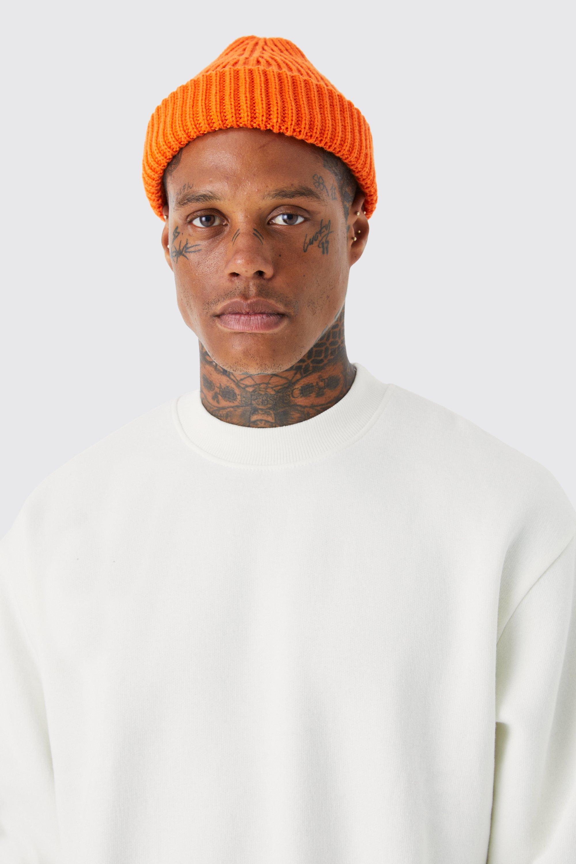 Mens Orange Ribbed Micro Beanie, Orange