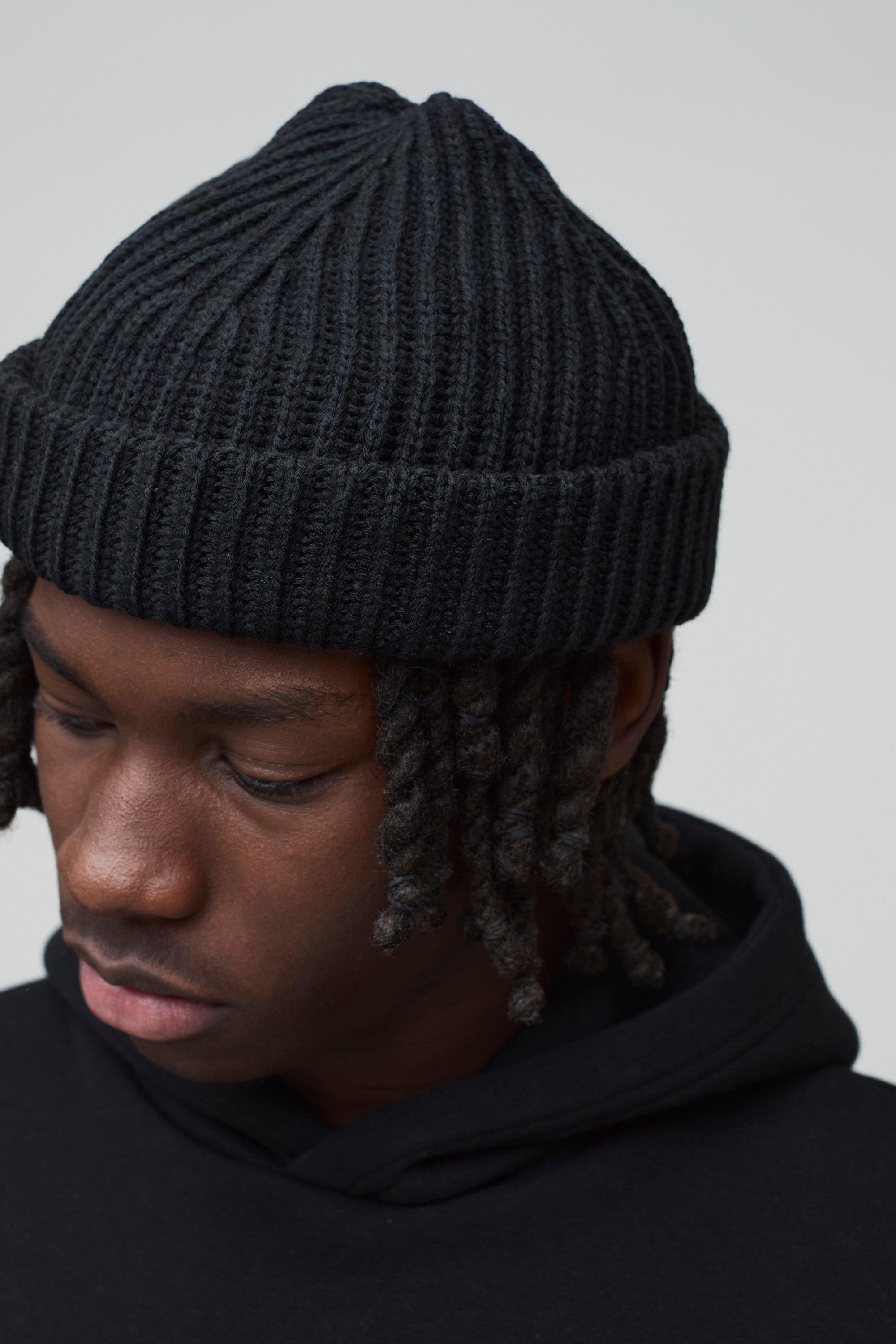 Mens Black Ribbed Micro Beanie, Black