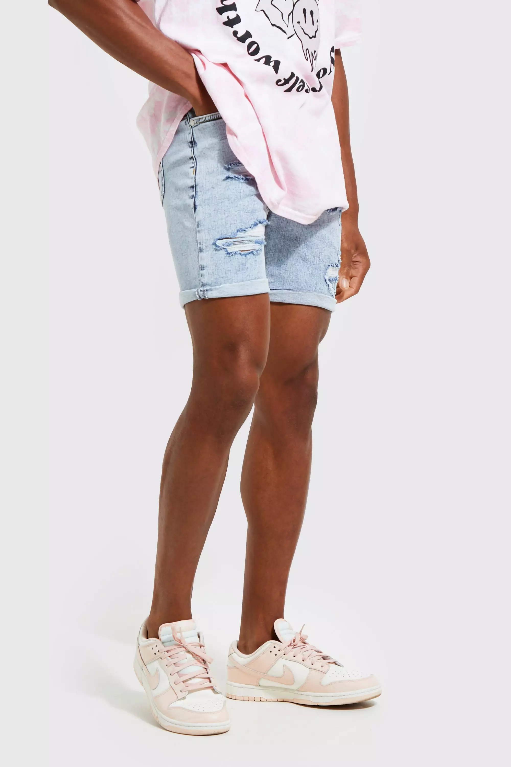 Skinny Stretch Rip And Repair Denim Shorts