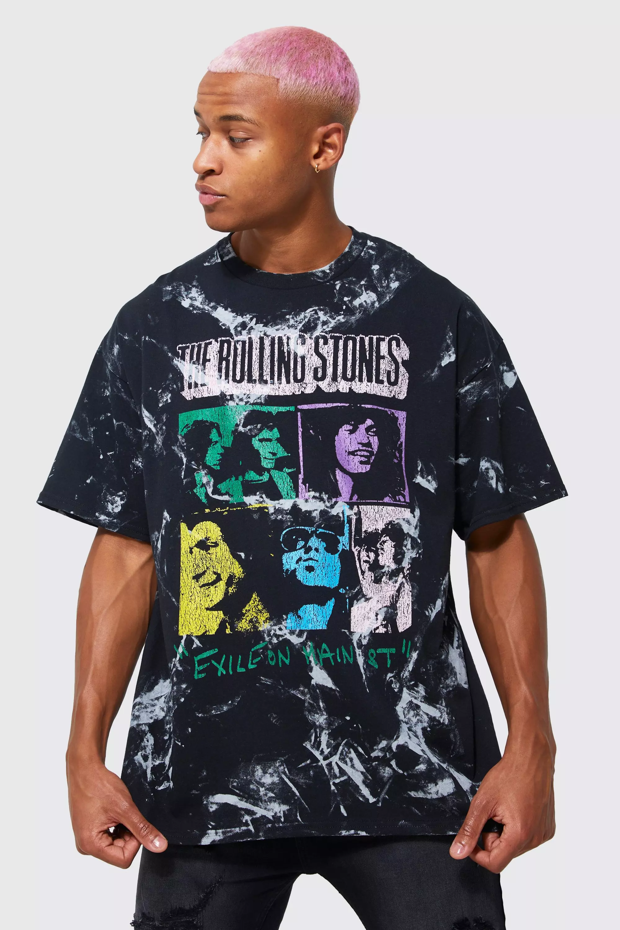 Oversized Rolling Stones Tie Dye T shirt boohooMAN USA