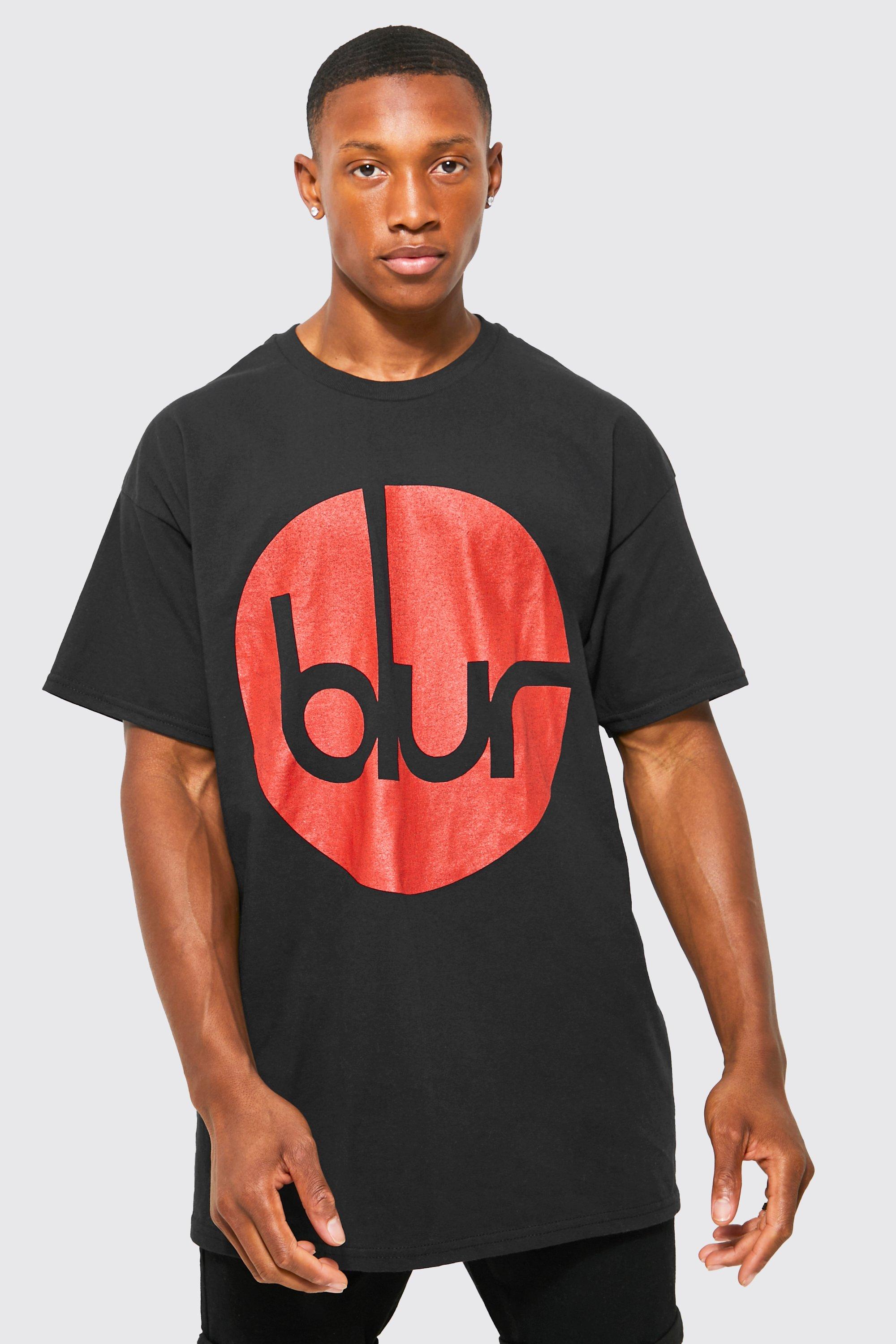 mens black oversized blur license t-shirt, black