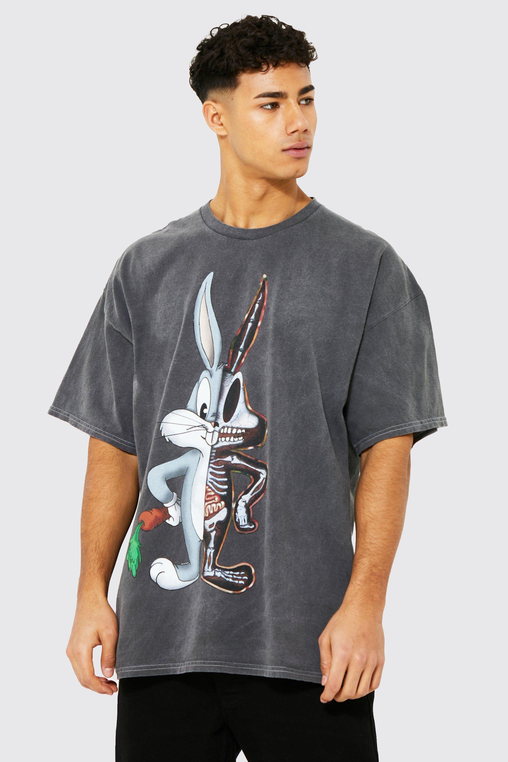 Mens Grey Oversized Bugs Bunny Skeleton License T-shirt, Grey