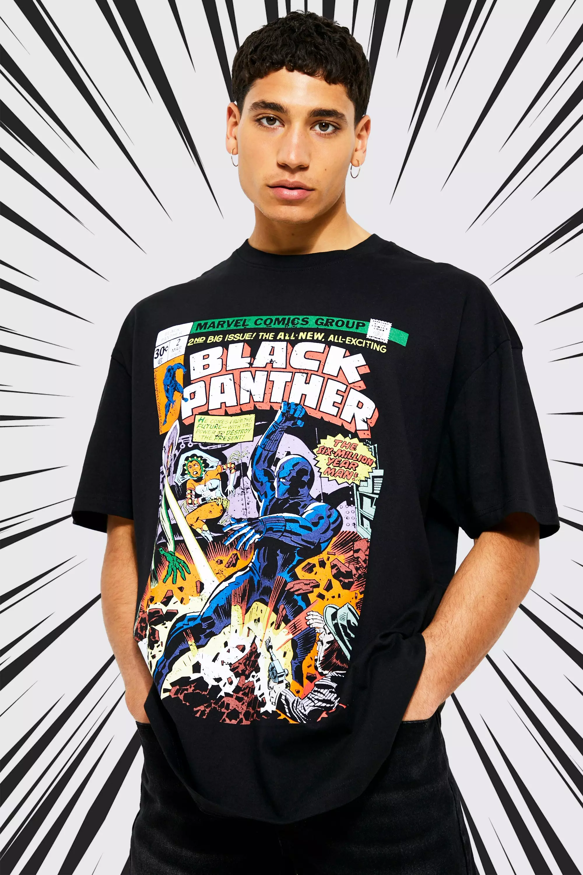 mavepine pop Sig til side Oversized Black Panther Comic License T-shirt | boohooMAN USA