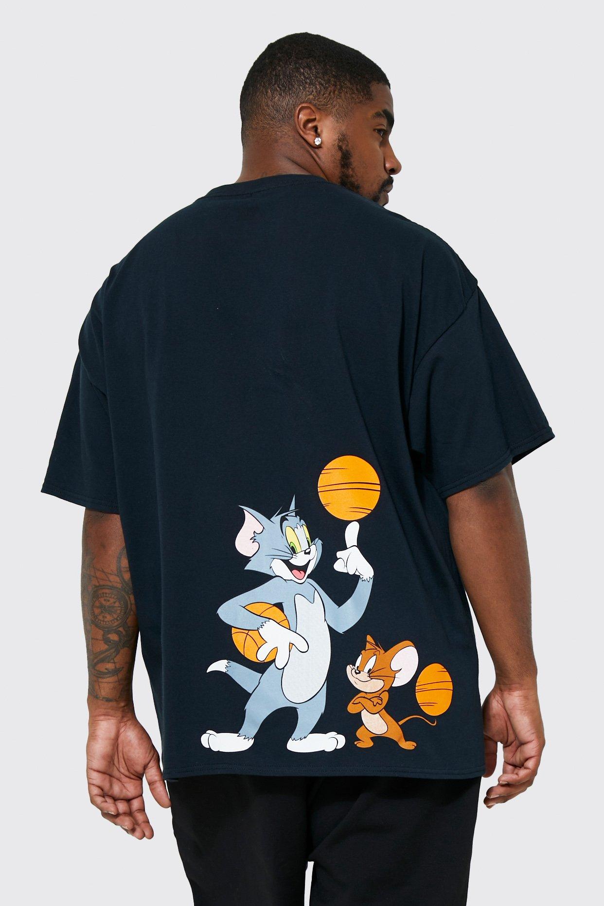 Image of T-shirt Plus Size ufficiale da basket Tom & Jerry, Nero