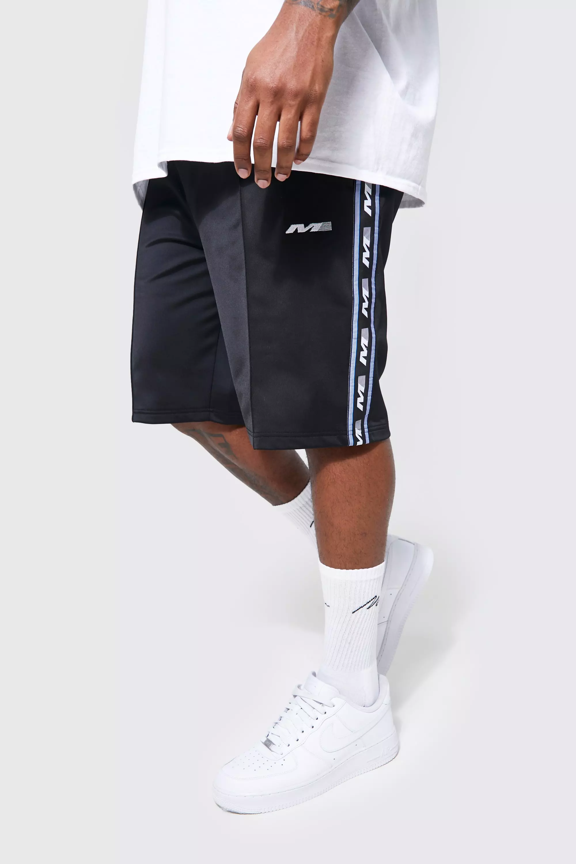 Plus Slim Fit Tricot Side Tape Pintuck Shorts | boohooMAN