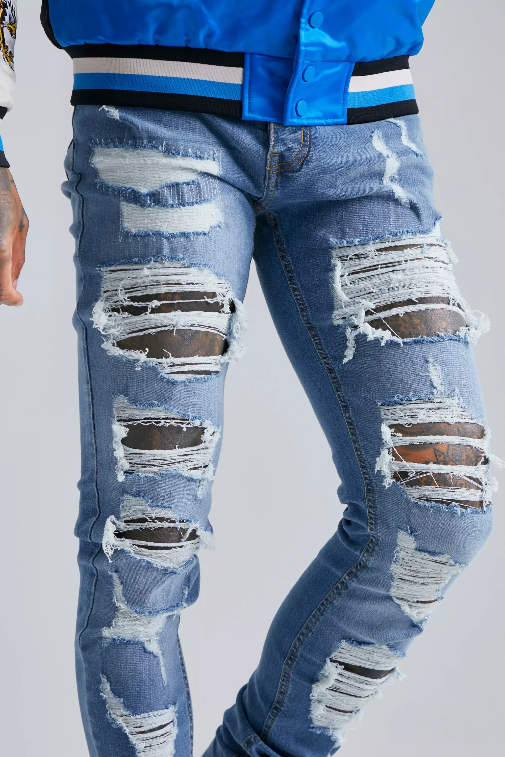 Stretch Leg Multi Ripped Jeans | boohooMAN USA