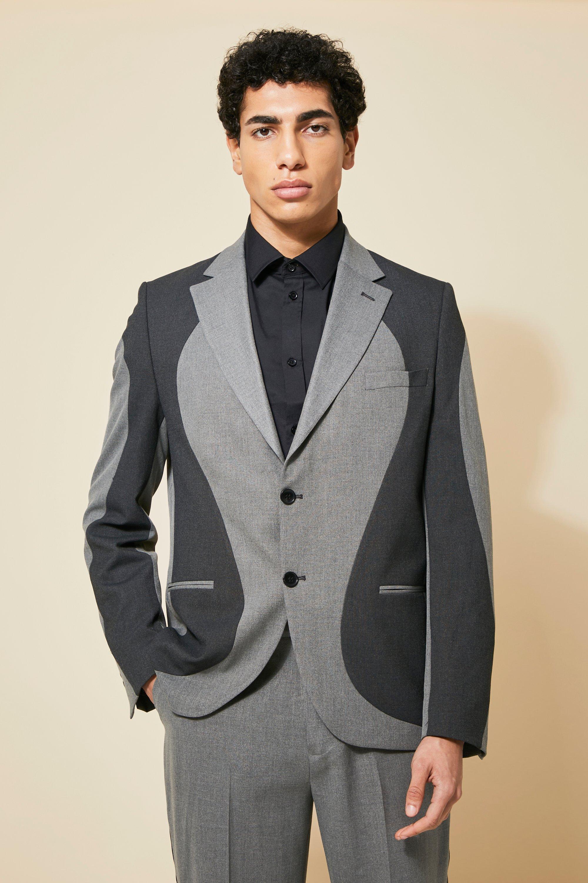 1950s Men’s Clothing & Fashion Mens Single Breasted Relaxed Spliced Suit Jacket - Grey - 40 $120.00 AT vintagedancer.com