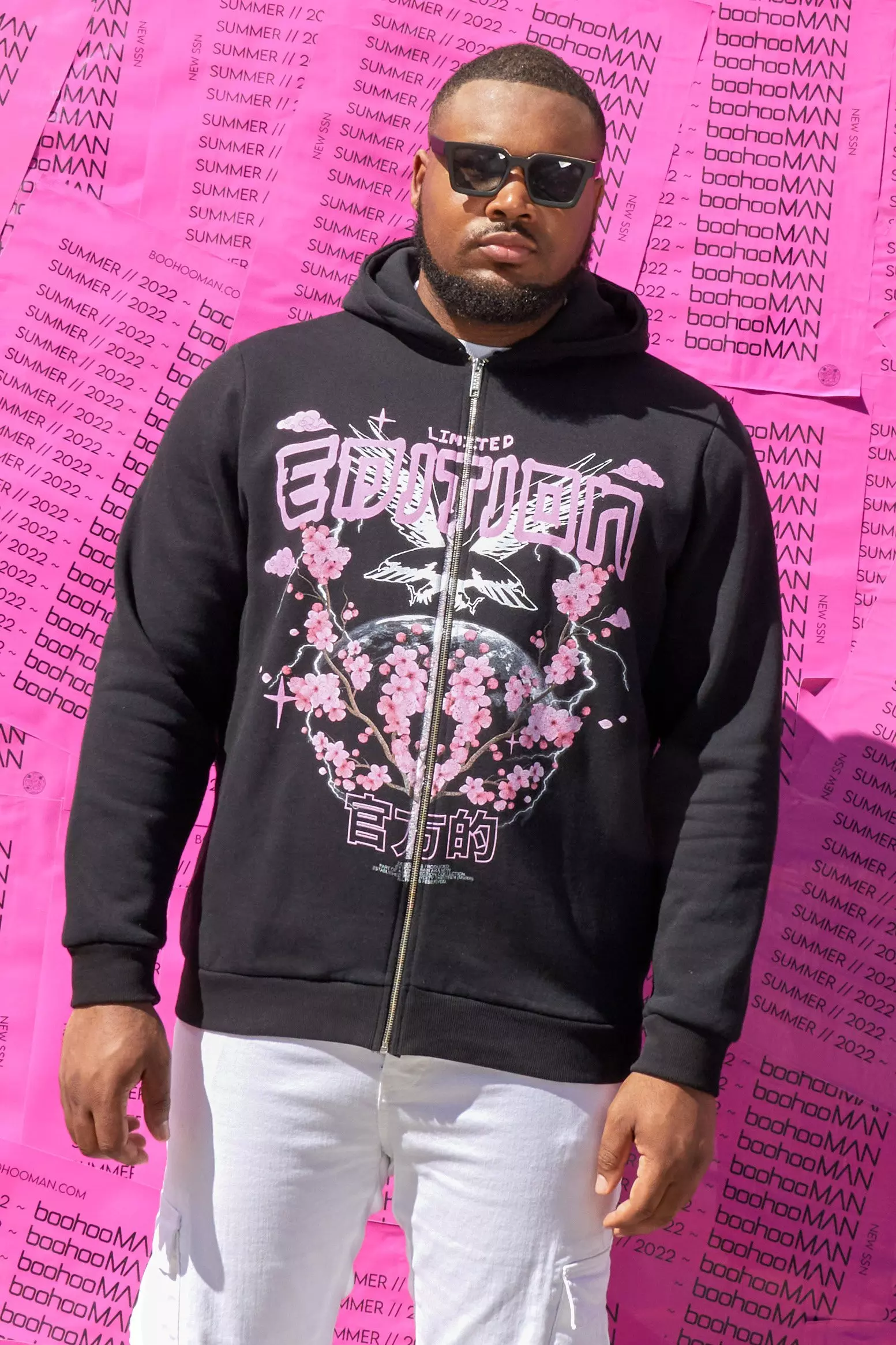 Boohooman pink online hoodie