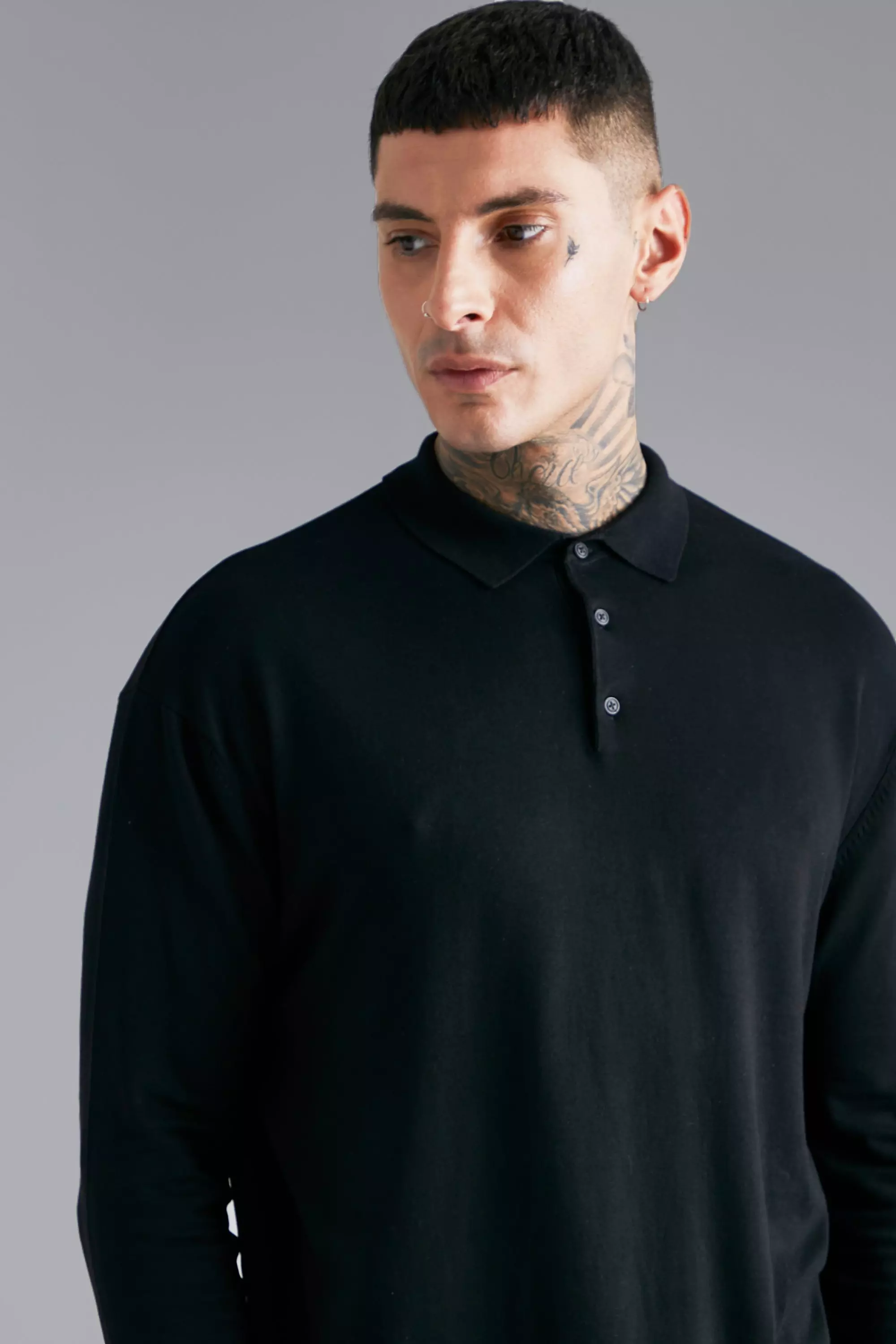 Oversized long sleeve polo hot sale shirt