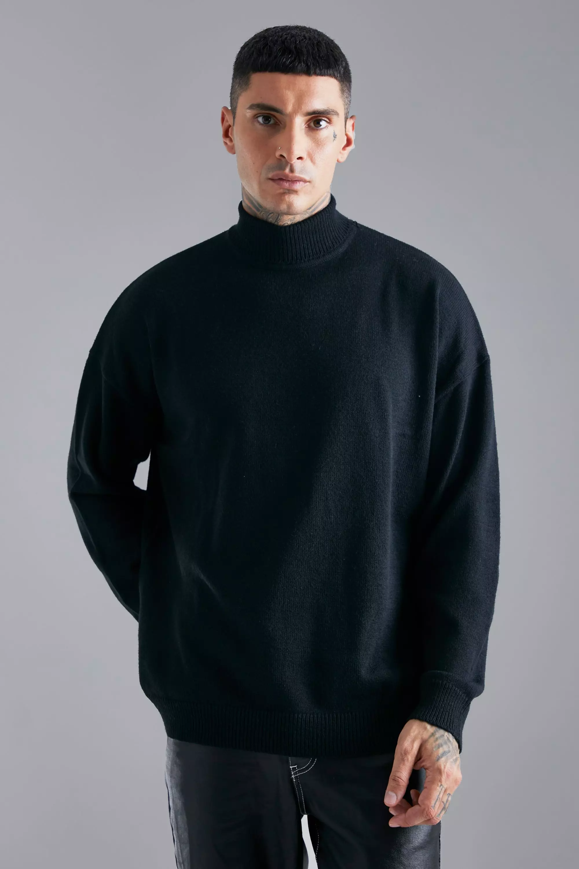 Black roll neck oversized hot sale jumper