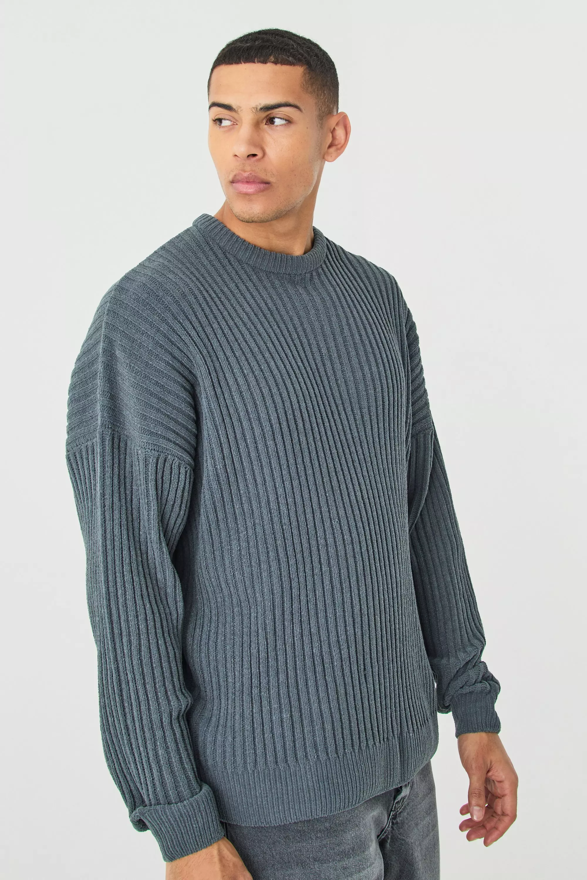 Oversized Ribbed Chenille Crew Neck Sweater