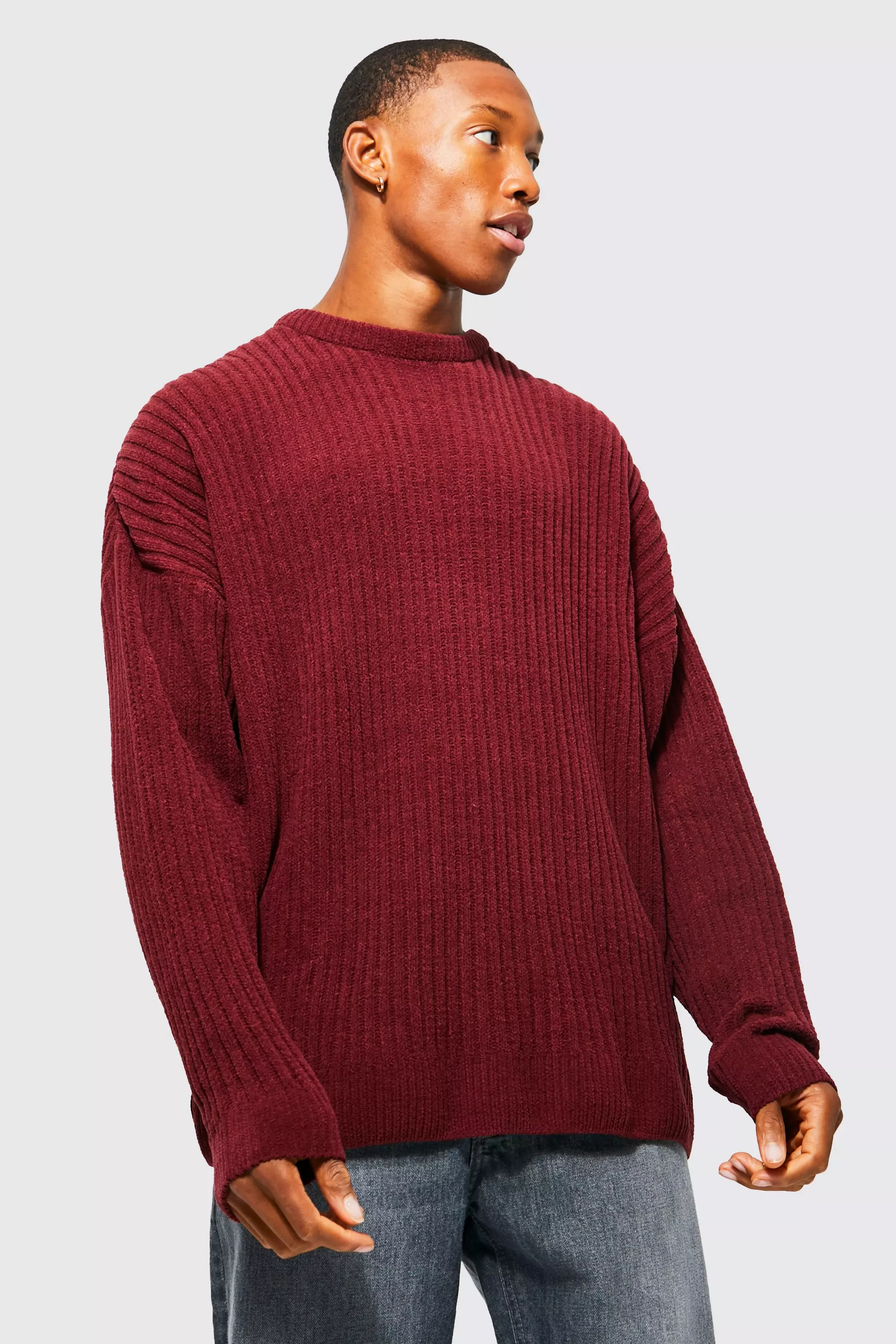 Oversized Ribbed Chenille Crew Neck Sweater