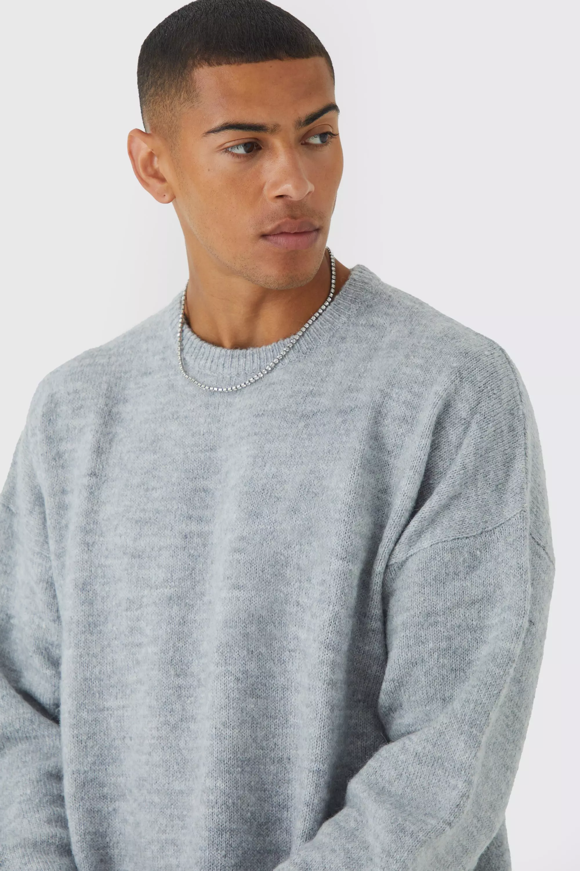 Grey Marl Oversized Crewneck Sweater.