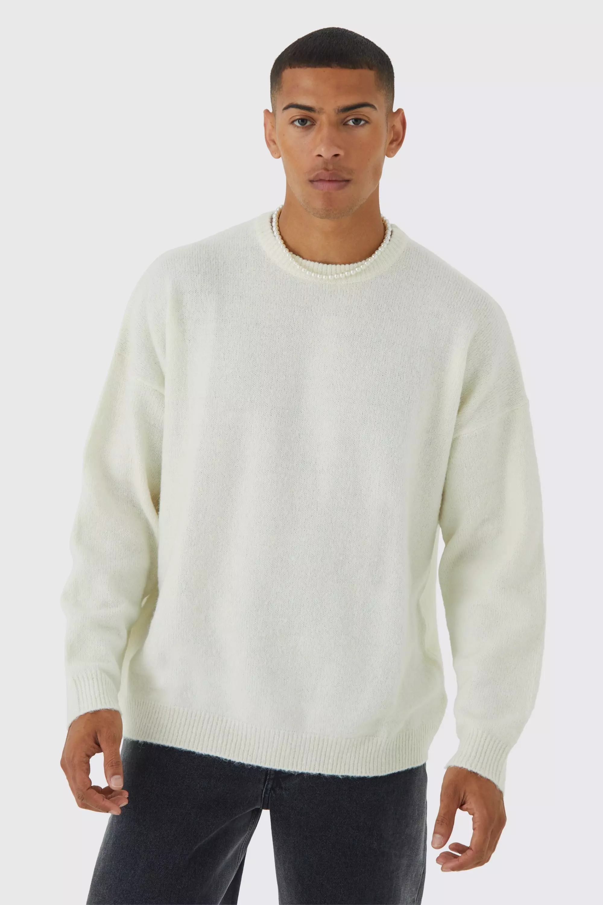 Oversized Brushed Yarn Crew Neck Sweater