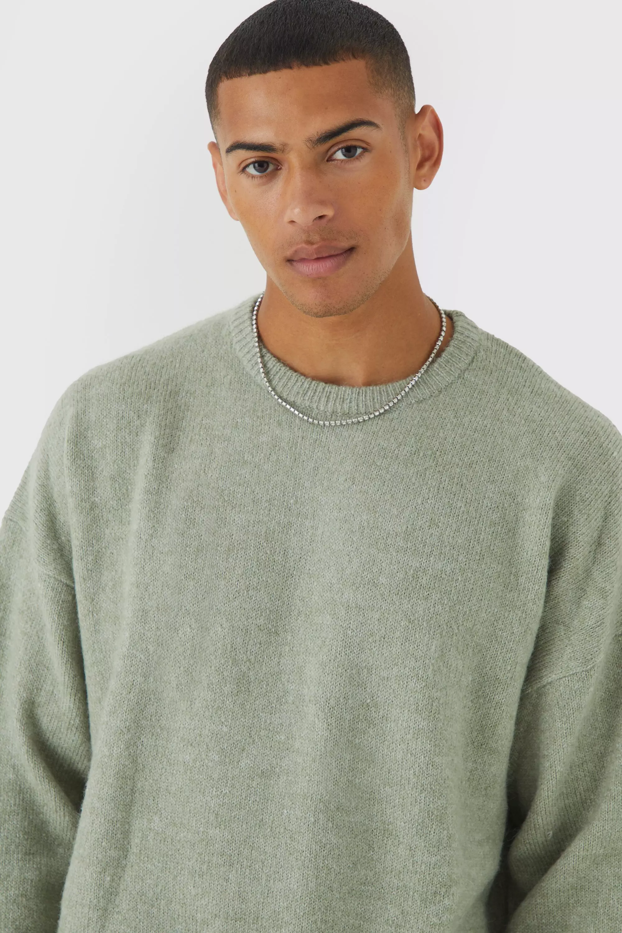 Oversized Brushed Yarn Crew Neck Sweater