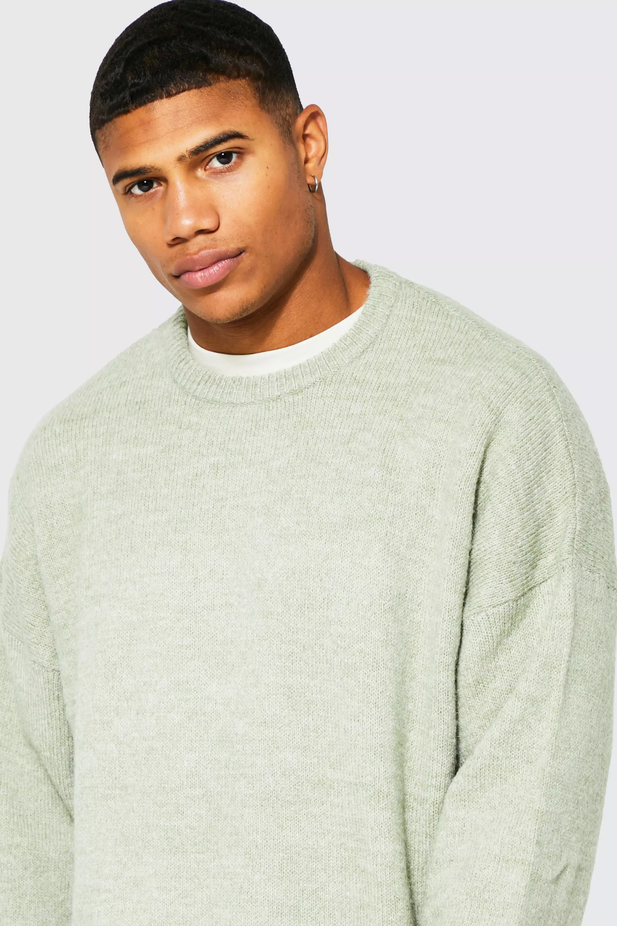 Oversized Brushed Yarn Crew Neck Sweater