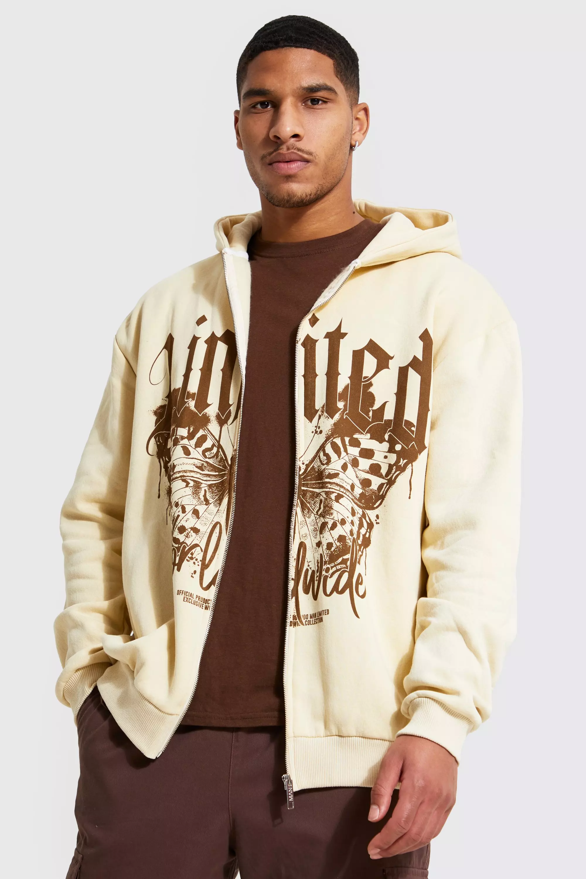 Tall Butterfly Graphic Zip Through Hoodie