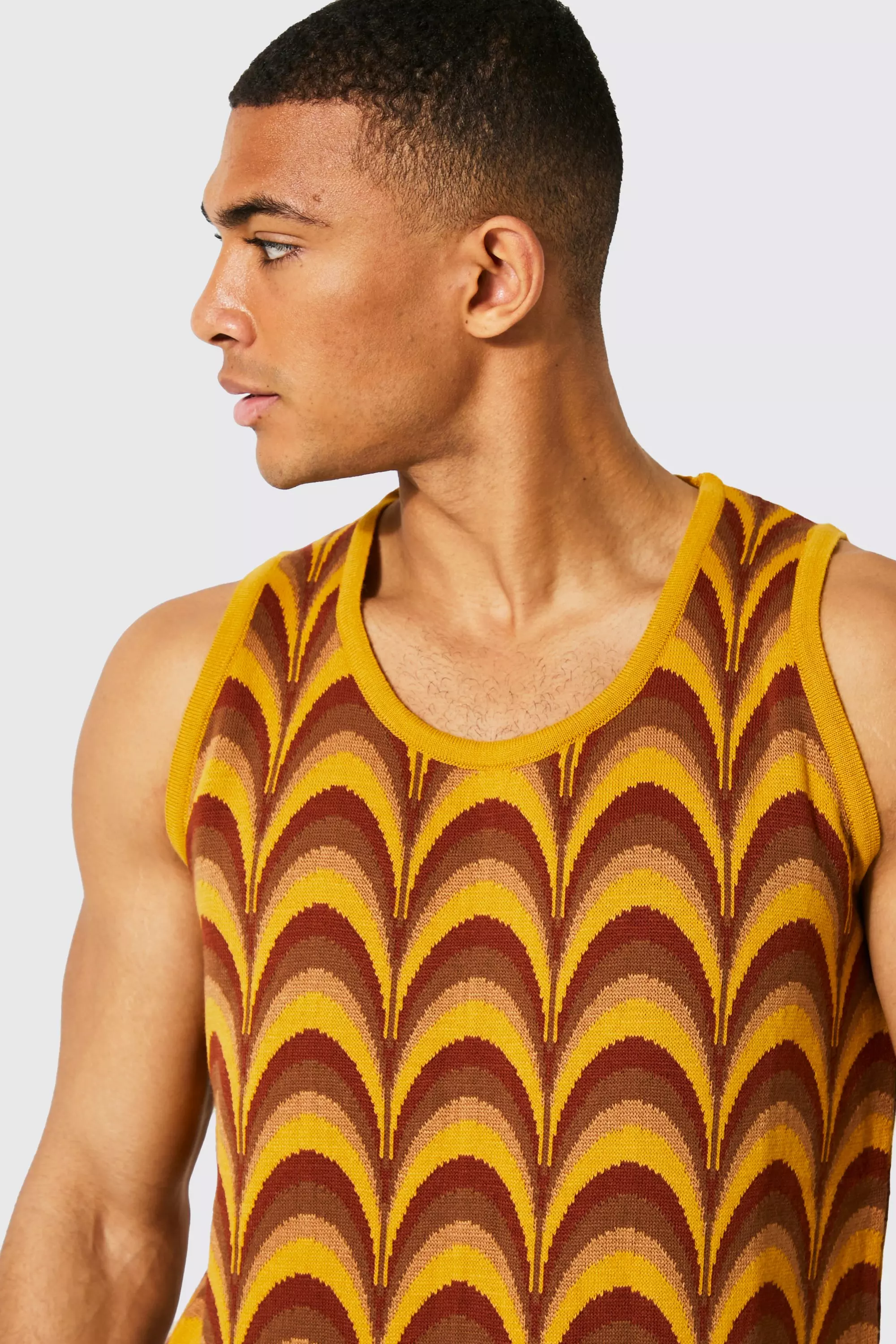 Jacquard Knitted Vest With Contrast Binding | boohooMAN USA