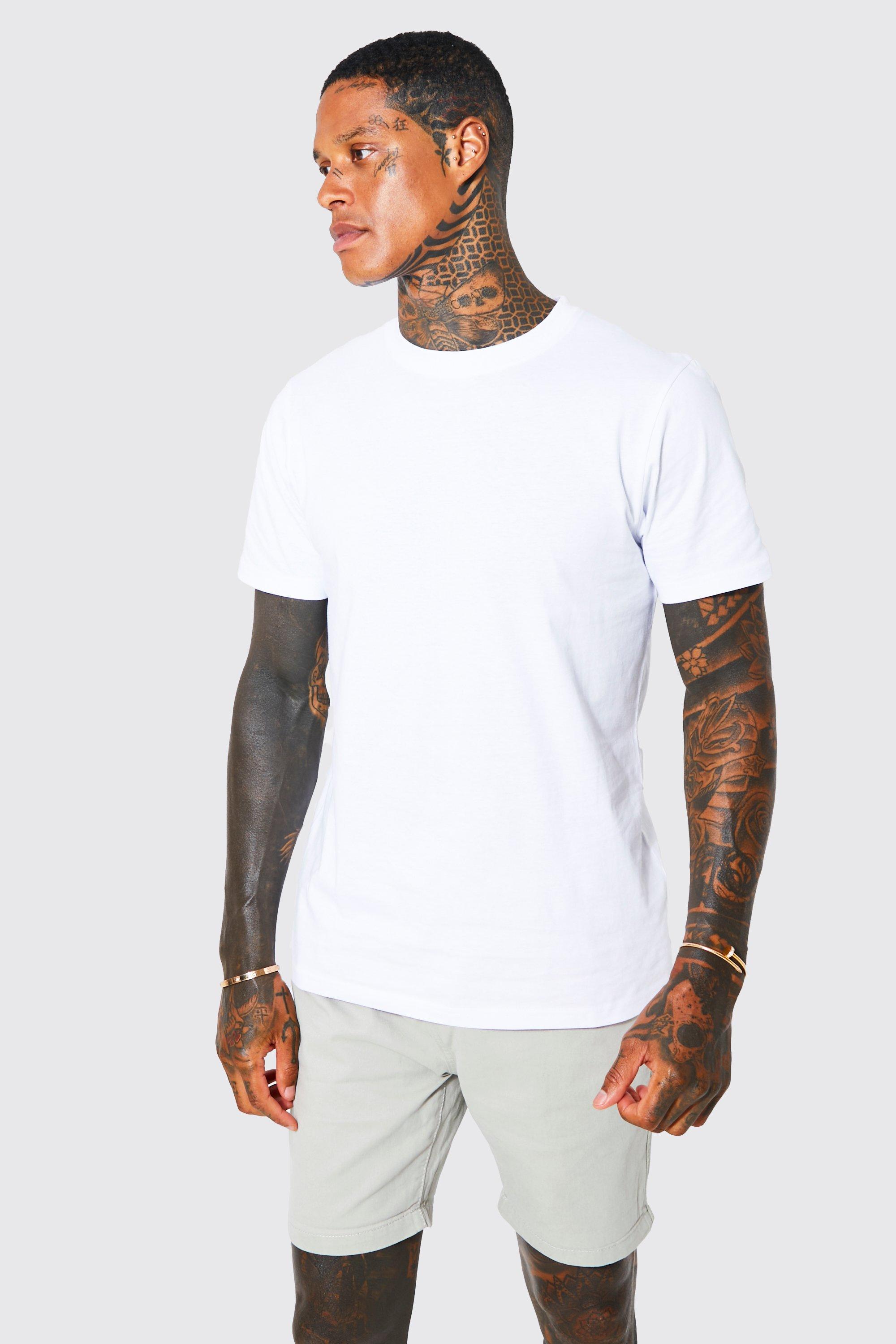 Mens White Basic Crew Neck T Shirt, White