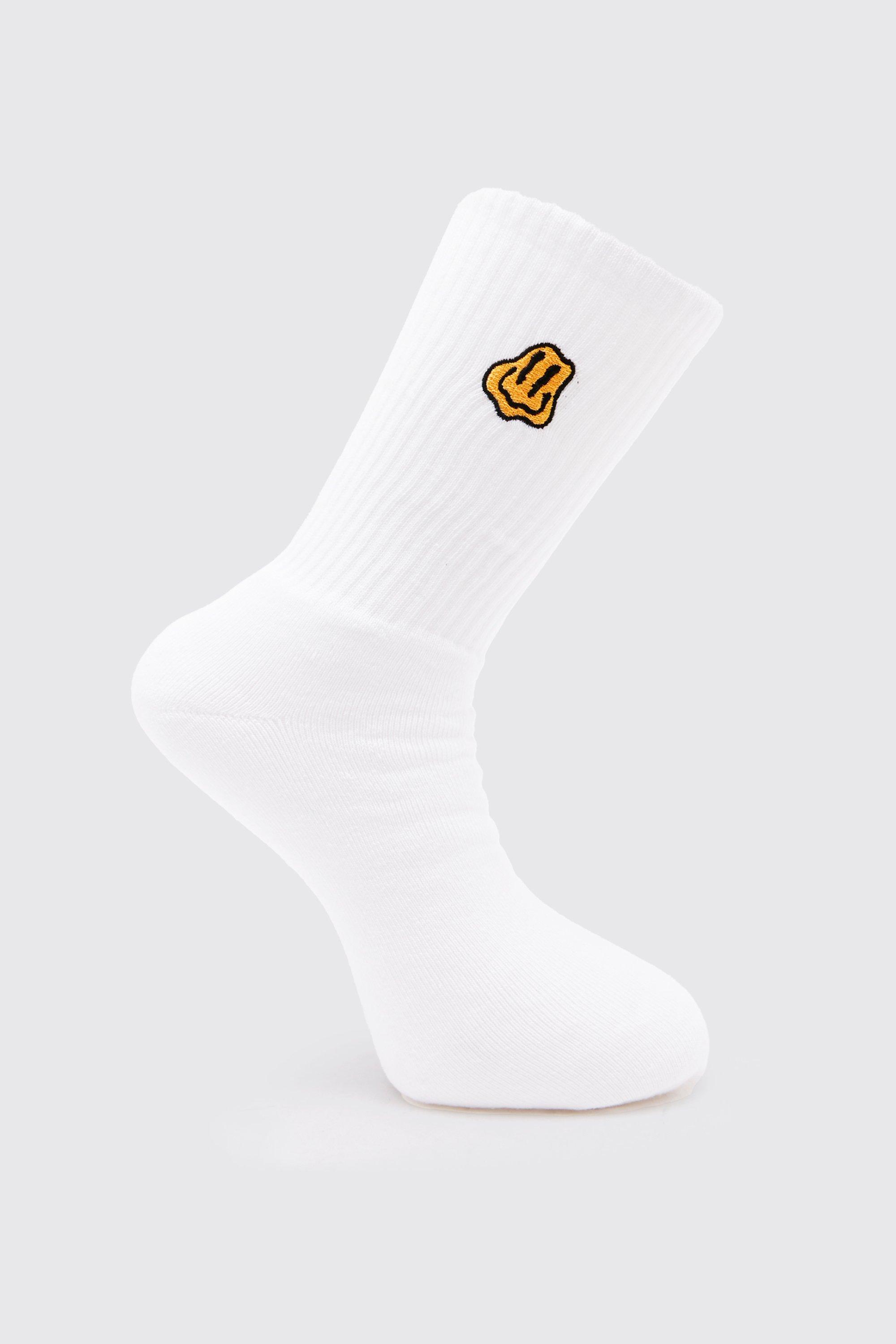 Mens White 1 Pack Embroidery Drip Face Sock, White