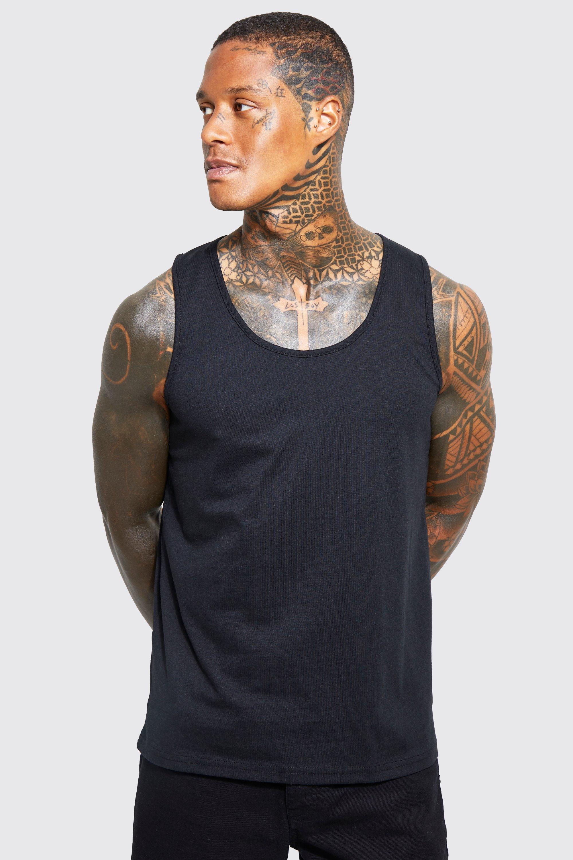 Mens Black Regular Fit Basic Vest, Black