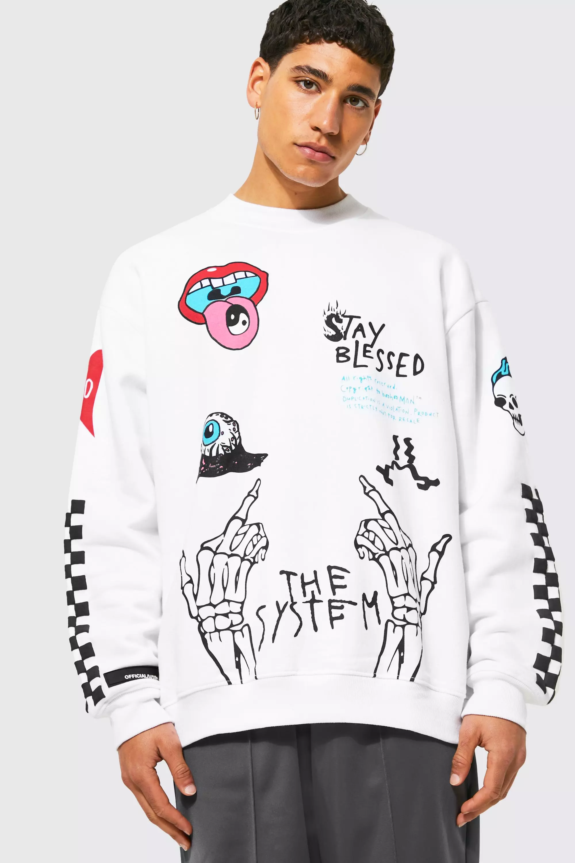 Oversized Graffiti Extended Neck Sweatshirt | boohooMAN USA