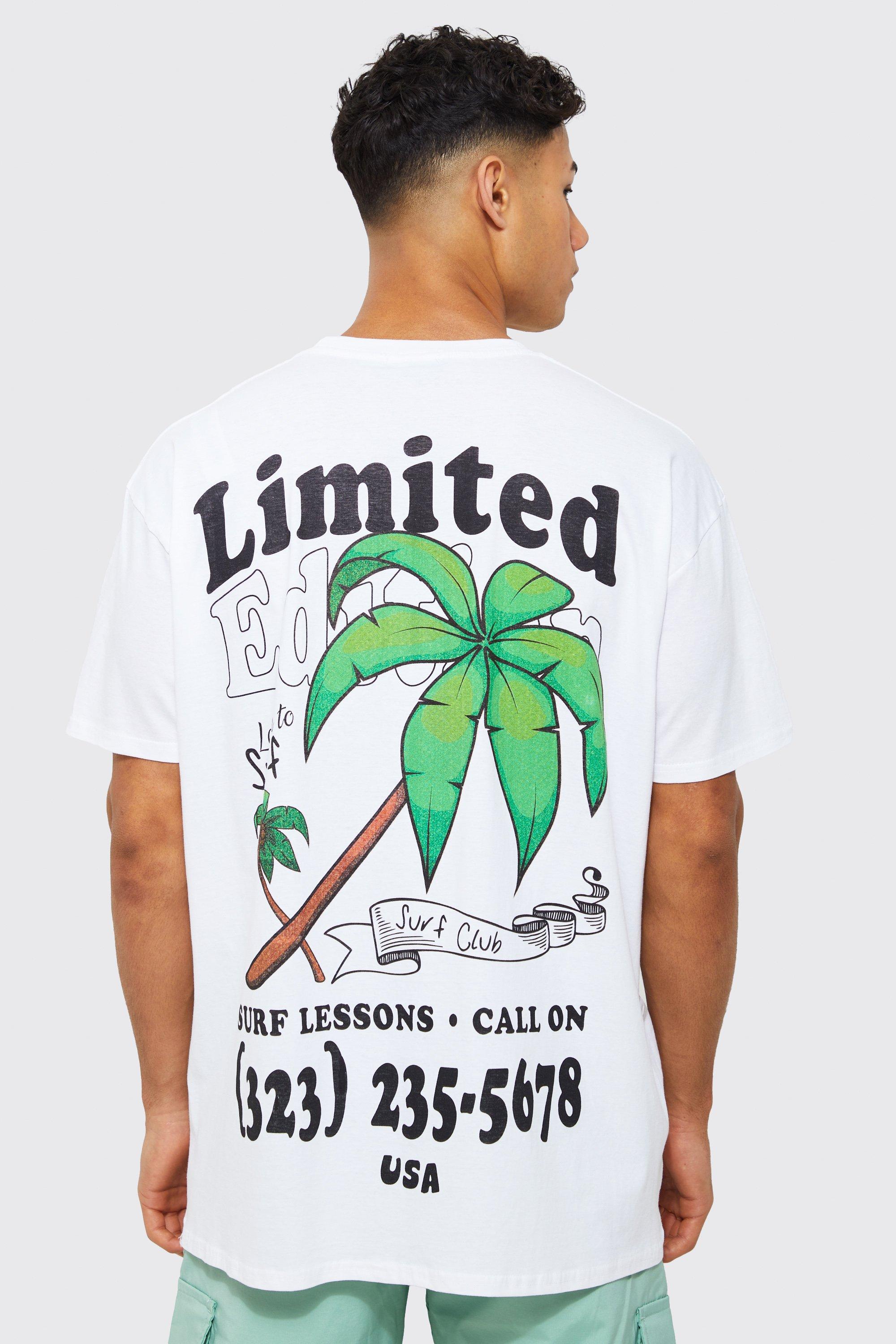 Mens White Oversized Limited Palm Graphic T-shirt, White