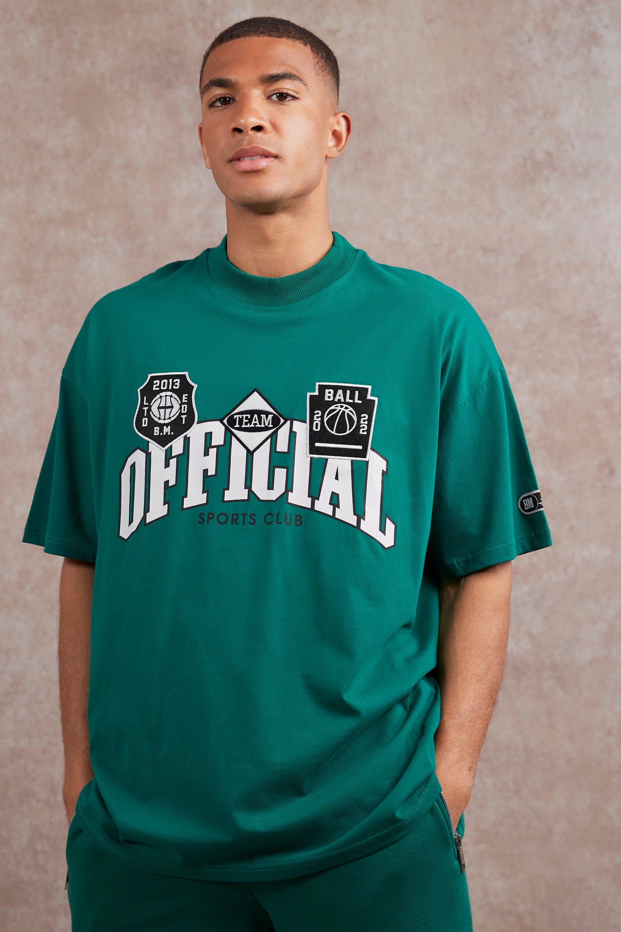 Image of T-shirt oversize con applique e girocollo esteso, Verde