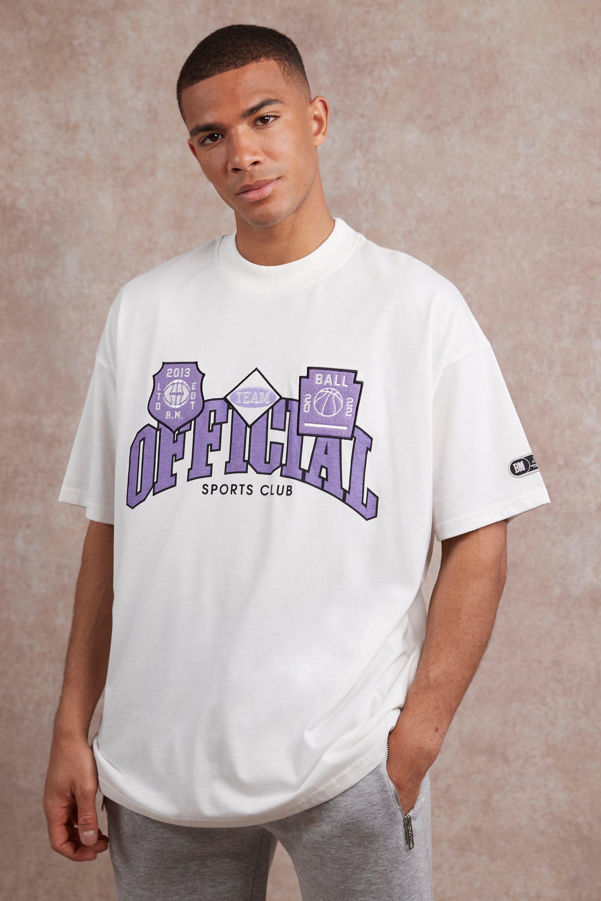 Image of T-shirt oversize con applique e girocollo esteso, Cream