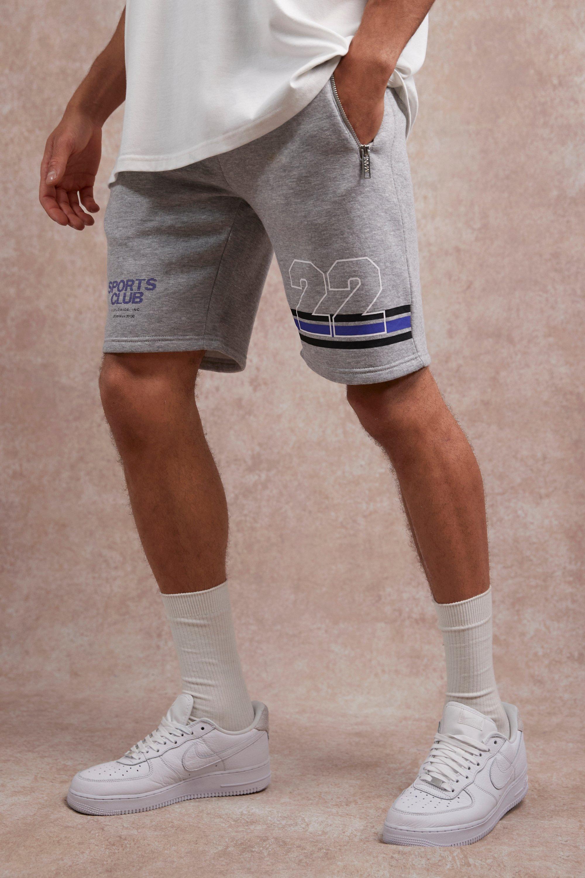 Image of Pantaloncini Regular Fit in jersey stile Varsity, Grigio
