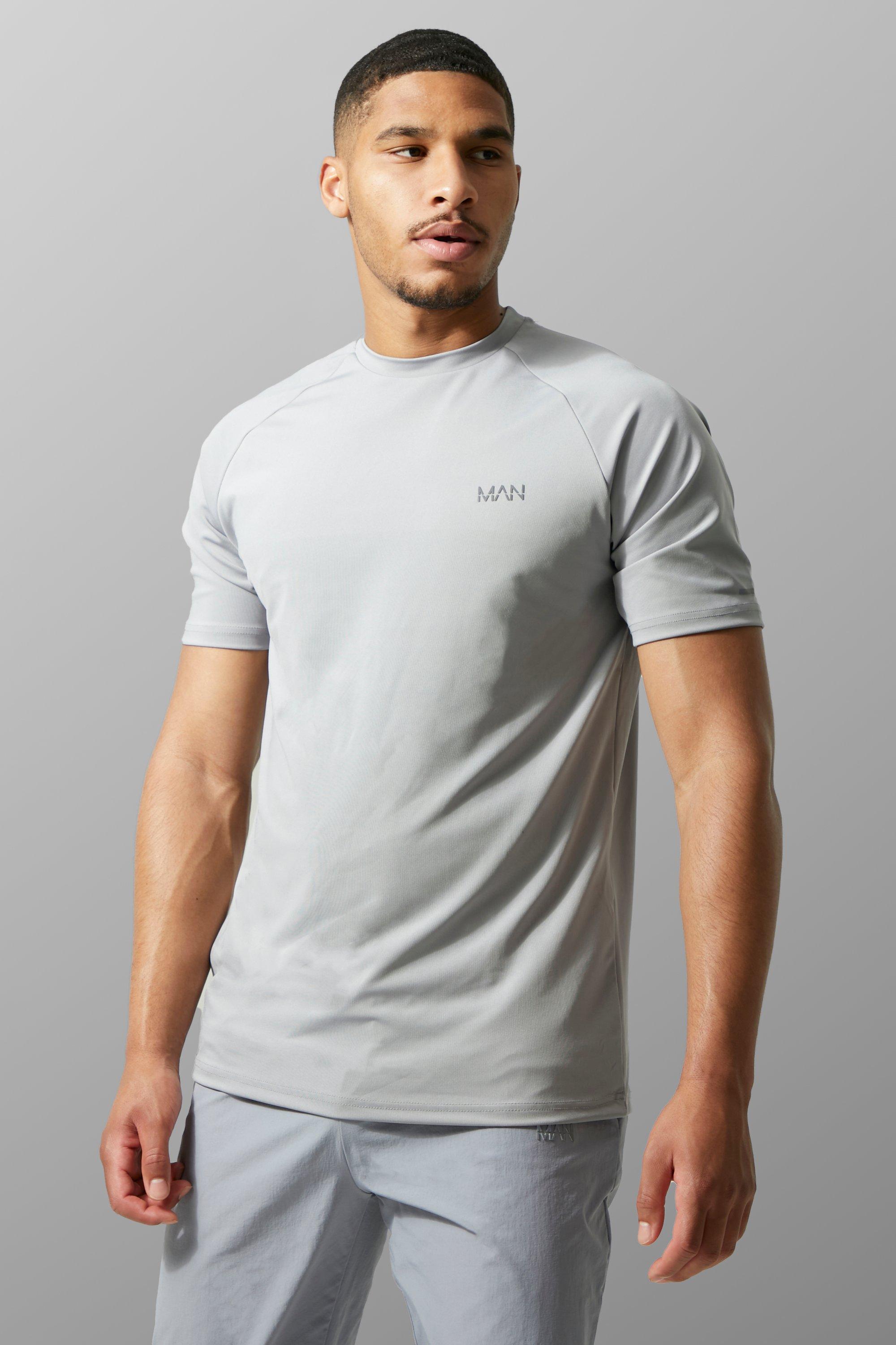 Mens Grey Tall Man Active Gym Raglan T-shirt, Grey
