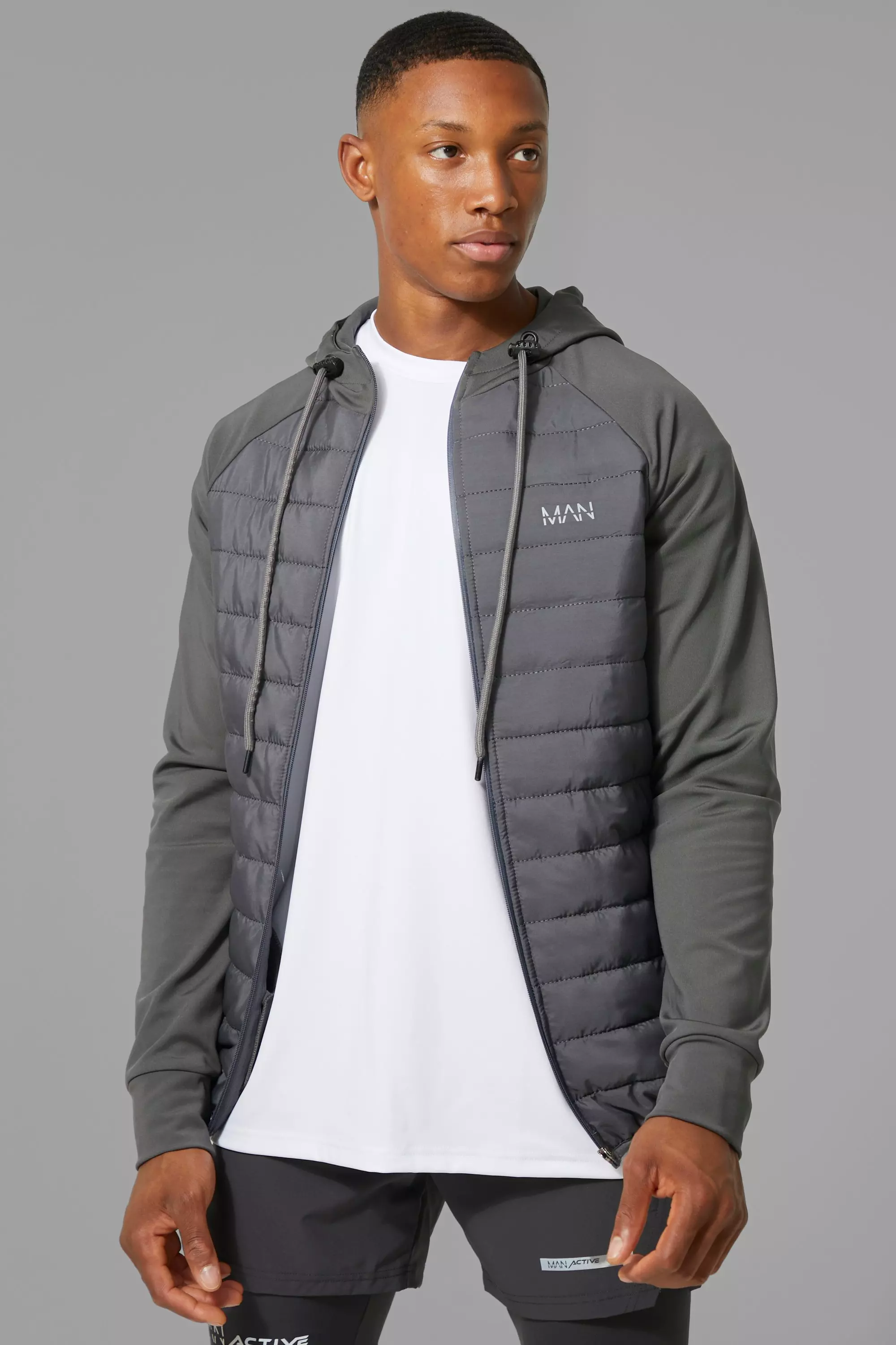 Man Active Gym Quilted Zip Through Hoodie boohooMAN USA