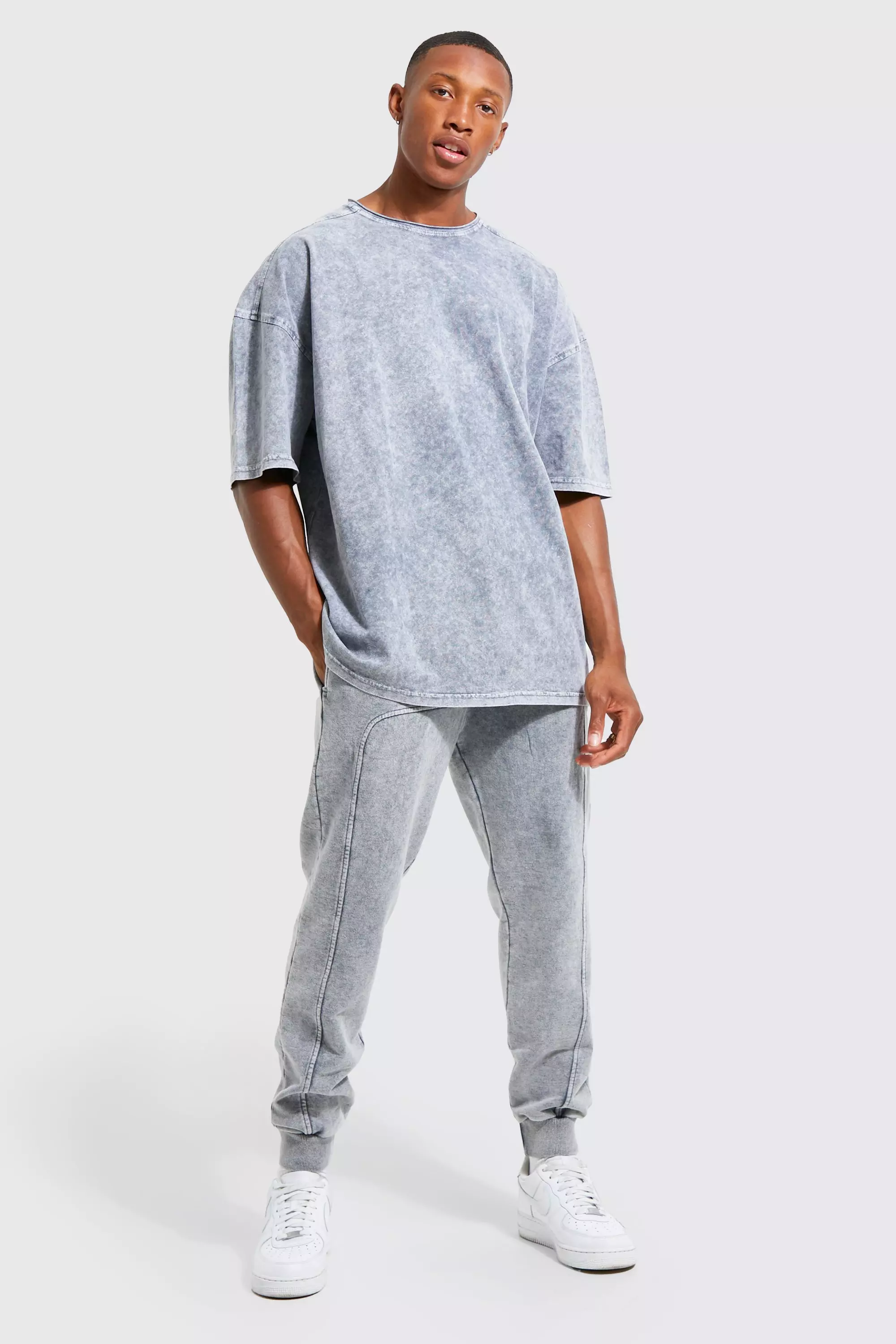 Washed Drop Shoulder T shirt Jogger Set