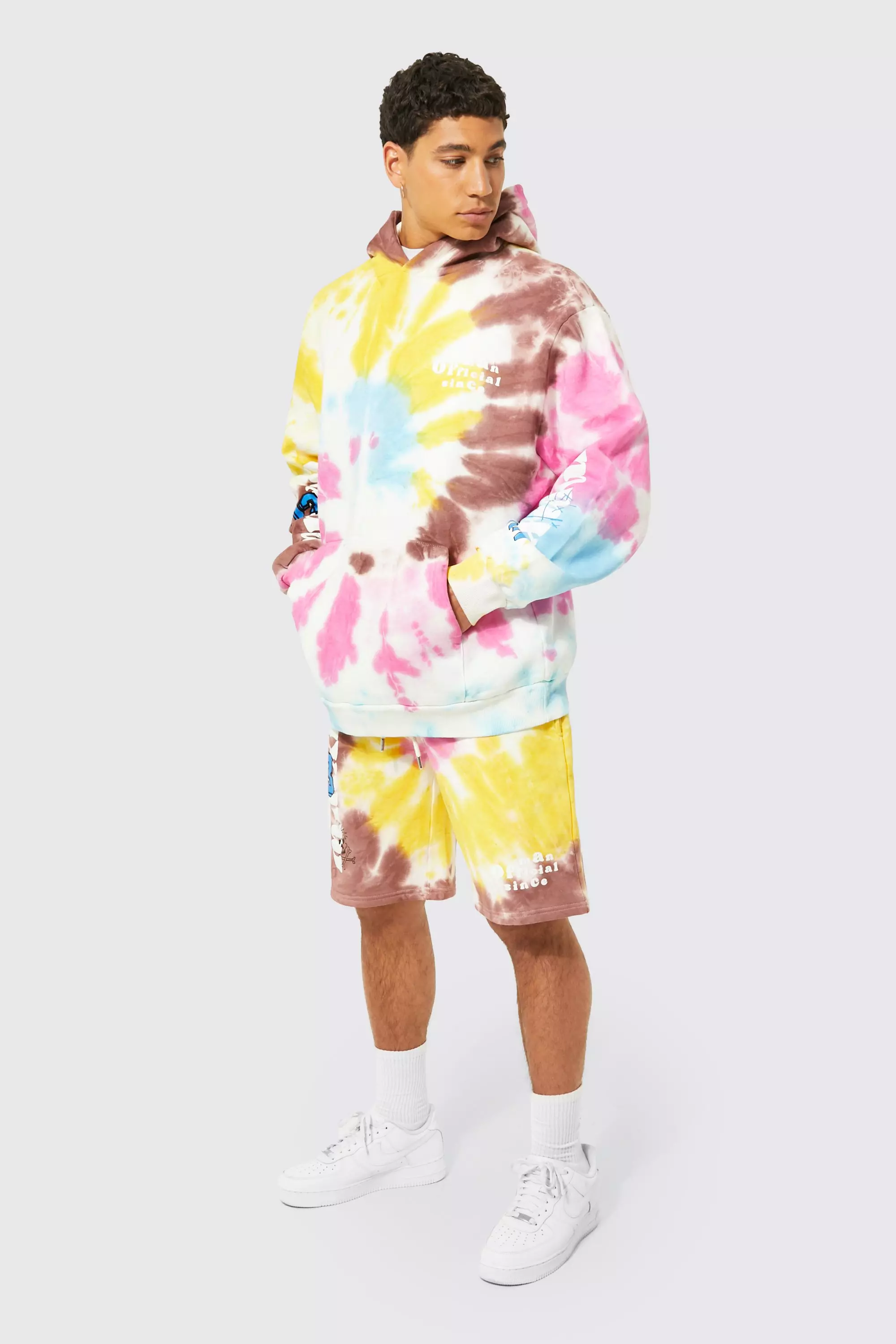 Oversized Graffiti Tie Dye Hoodie Short Set