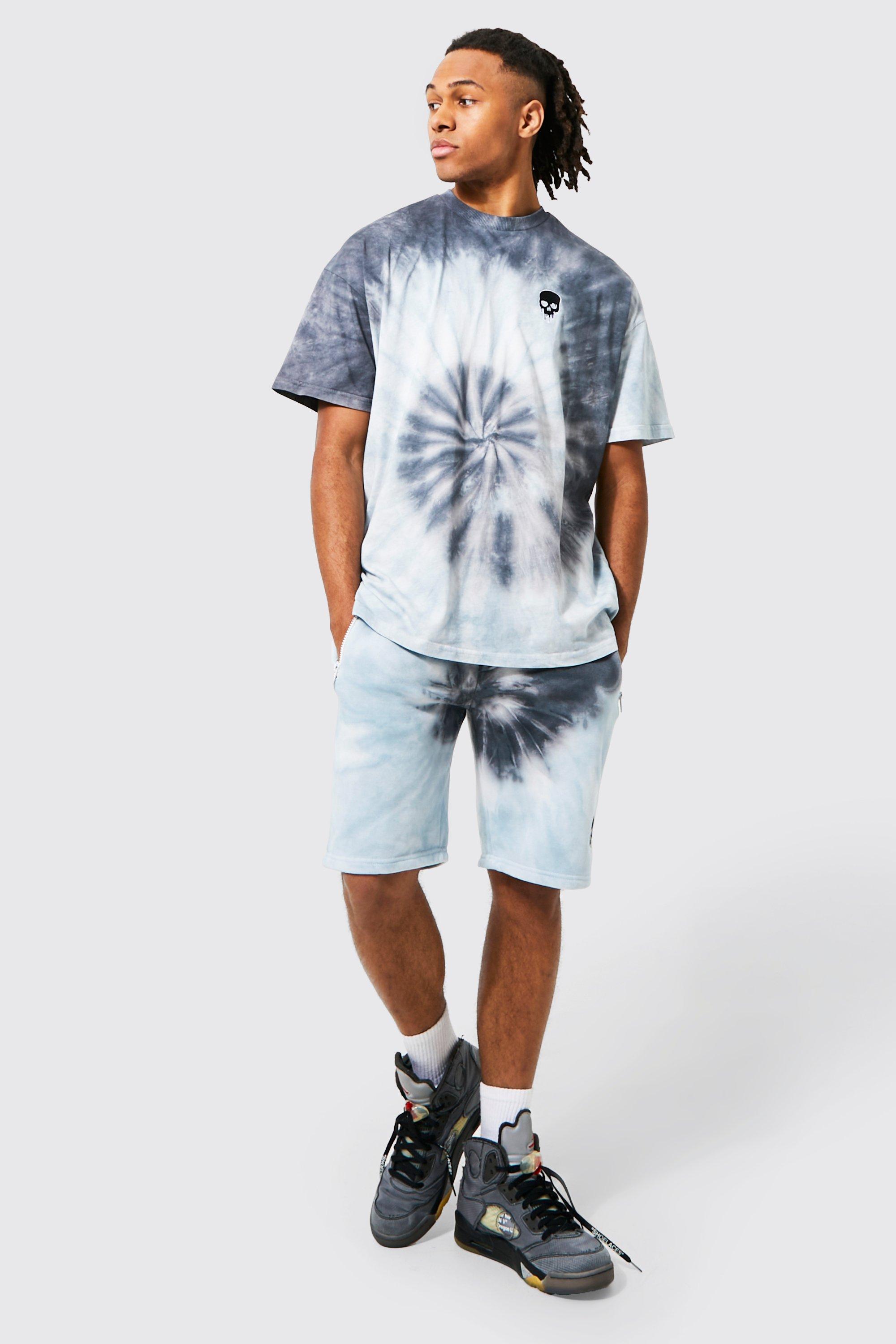 Oversized Skull Tie Dye T-shirt  Short Set | boohooMAN UK