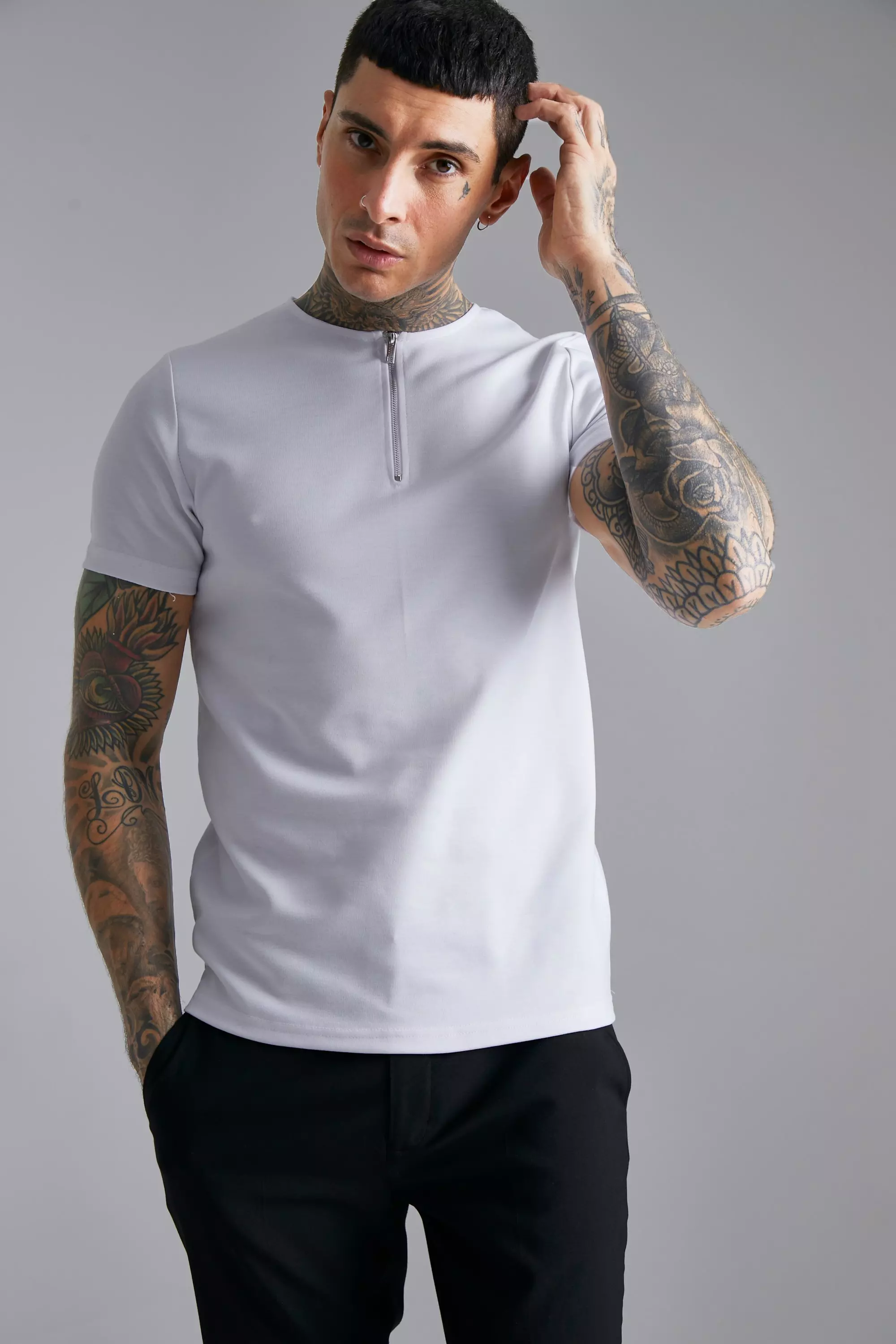 Slim 1/4 Zip Collarless Polo