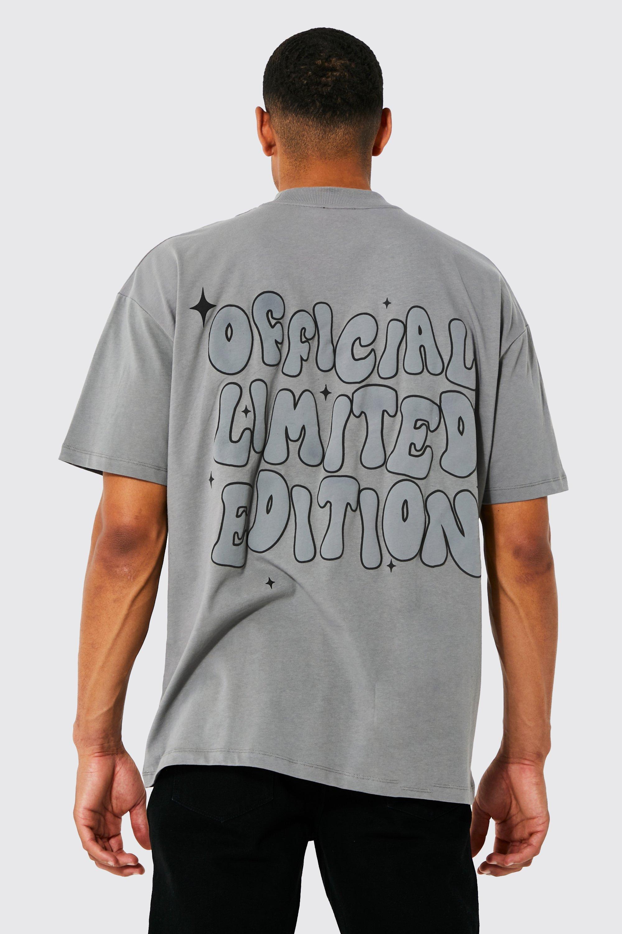 Mens Grey Tall Oversized Puff Front And Back T-shirt, Grey
