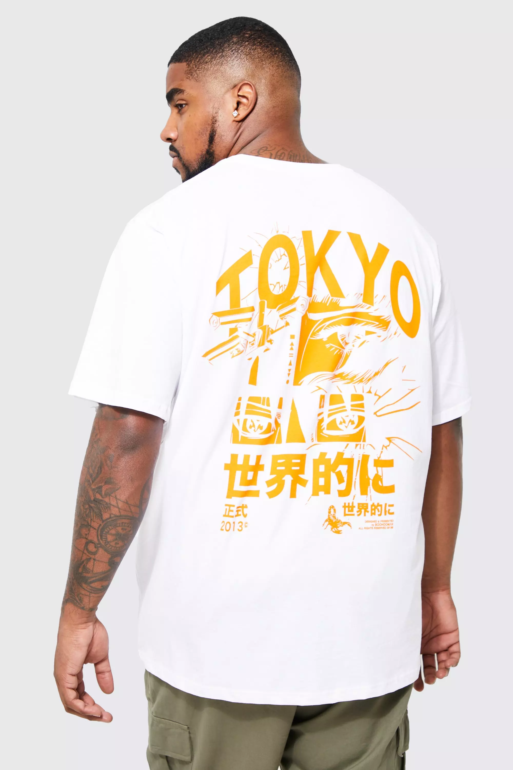 Plus Longline Tokyo Anime Back Print T-shirt | boohooMAN