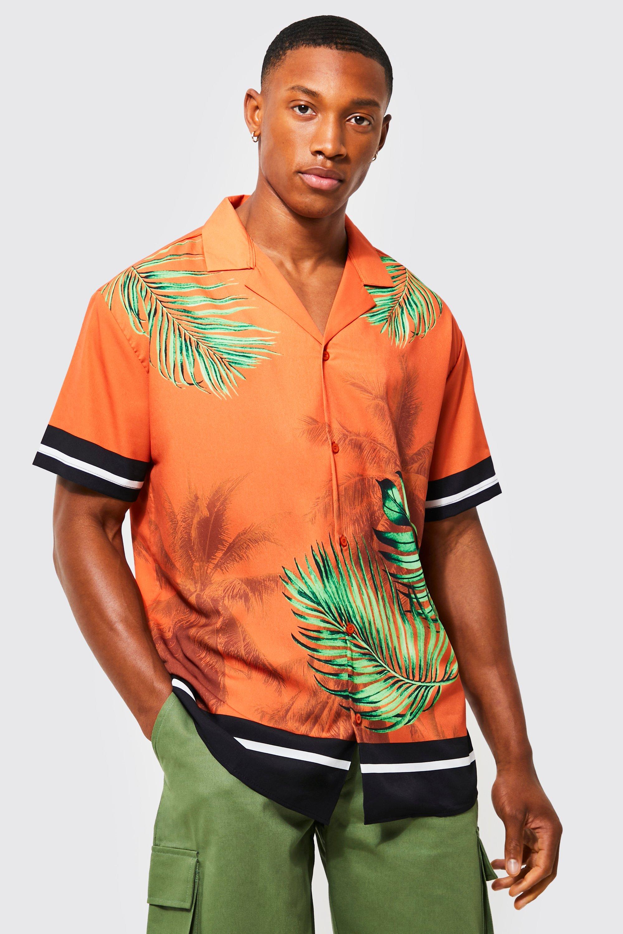 Oversize Hemd Mit Palmen-Print - Orange - L, Orange
