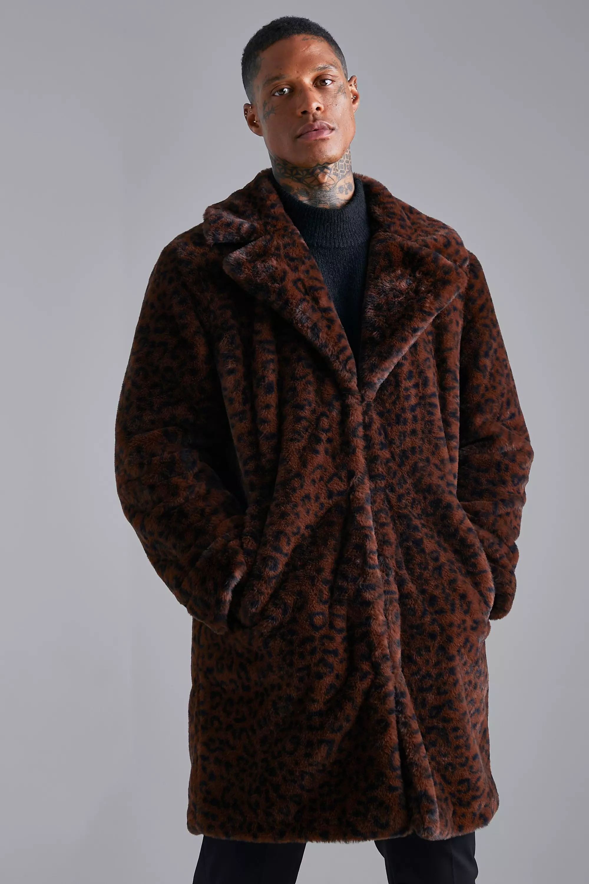 Leopard print hot sale coat mens