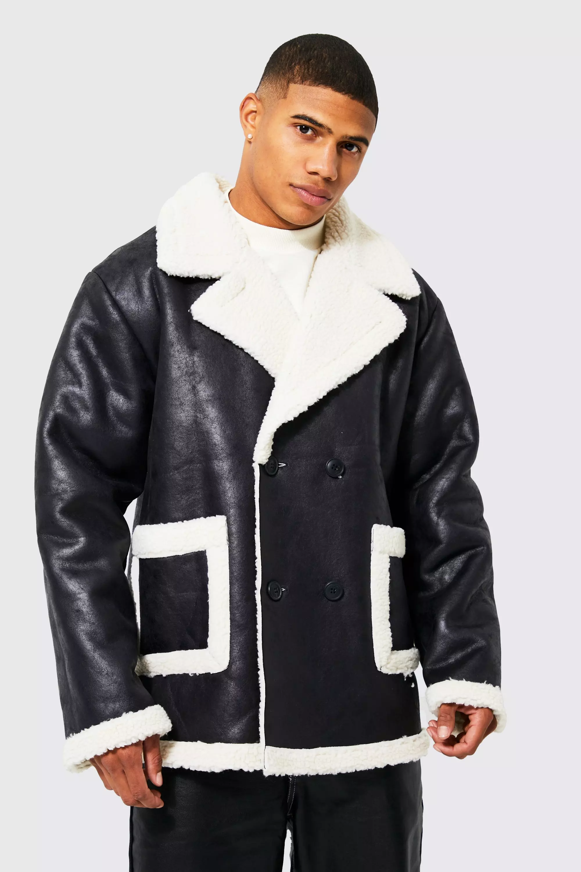 wetgeving rundvlees Banyan Oversized Nep Suède Aviator Jacket Met Pluizige Zoom | boohooMAN