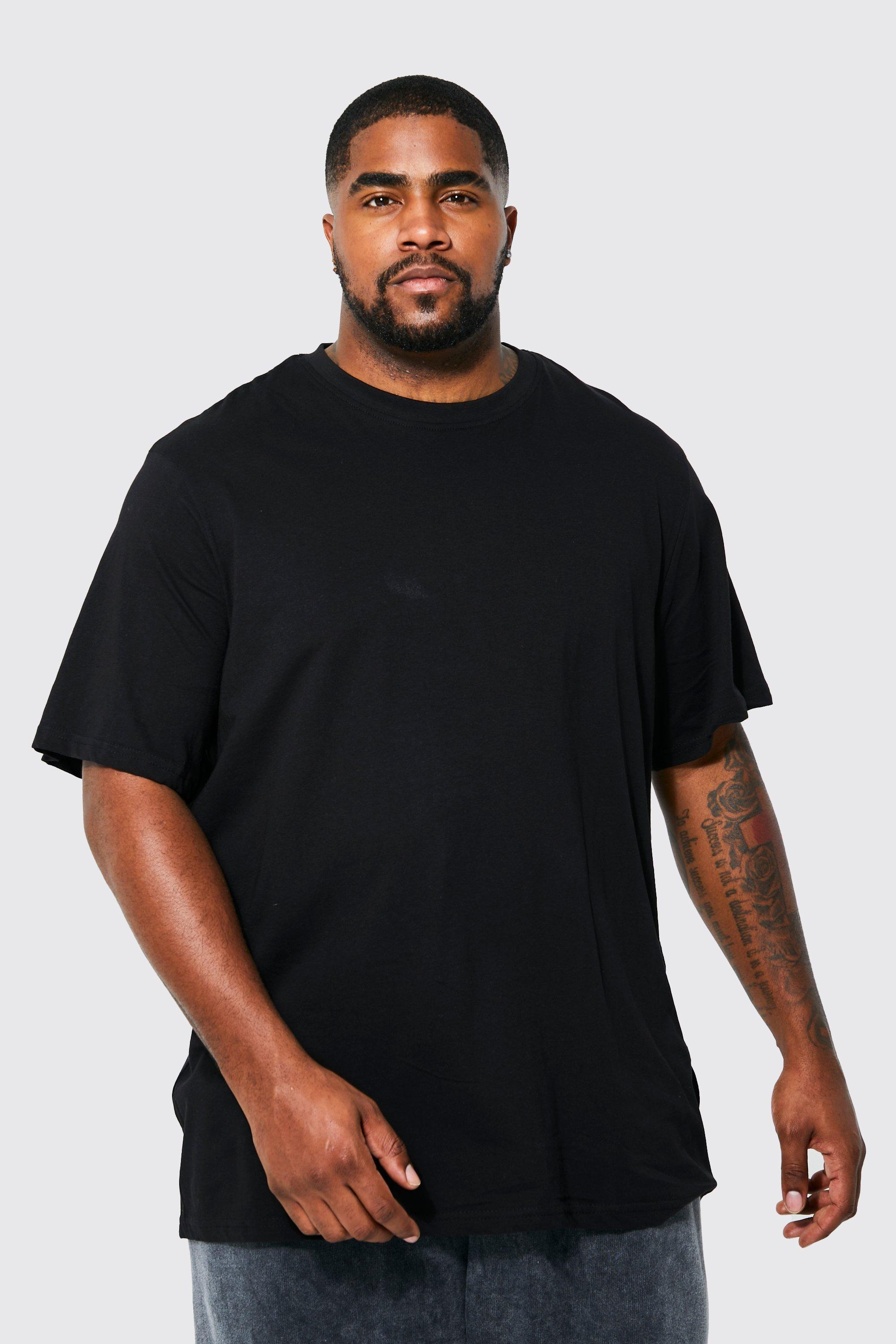 Mens Black Plus Basic Crew Neck T-shirt, Black