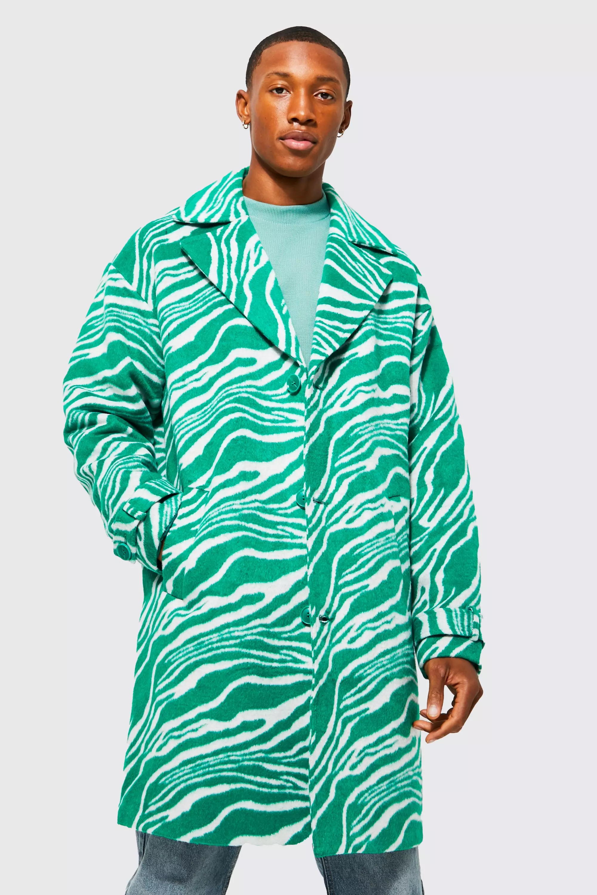 Green animal print outlet coat