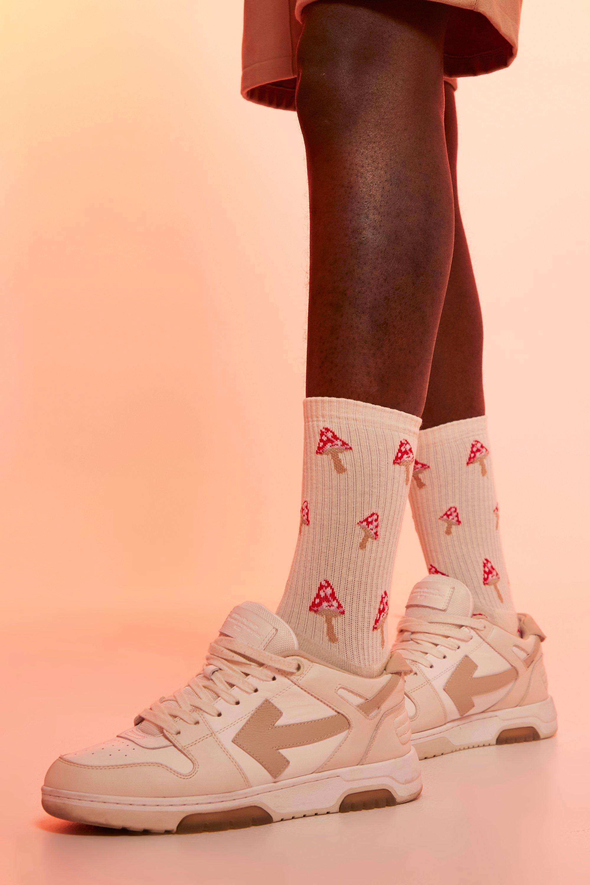 Mens Beige Rema Jacquard Mushroom Socks, Beige
